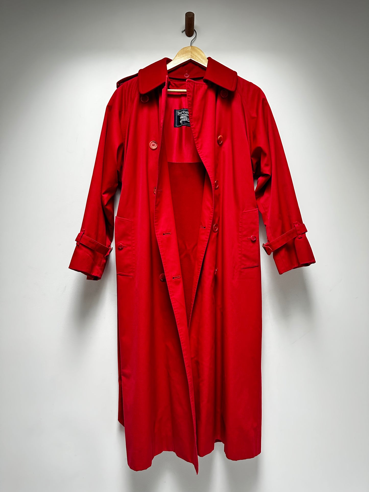 Vintage Red Burberry double breasted trench with removable wool lining
