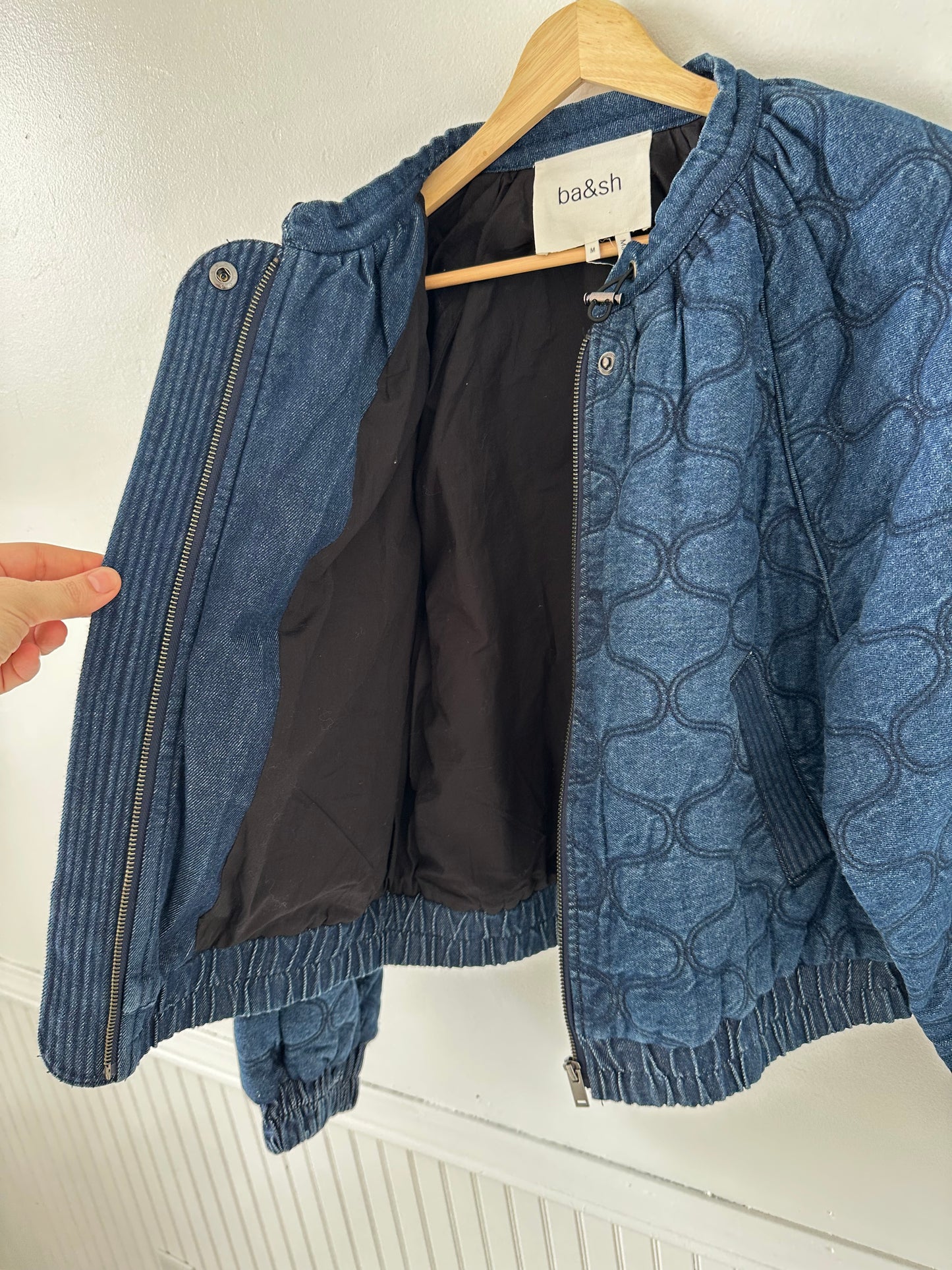Ba&sh Yonkers denim cropped quilted jacket. Size medium