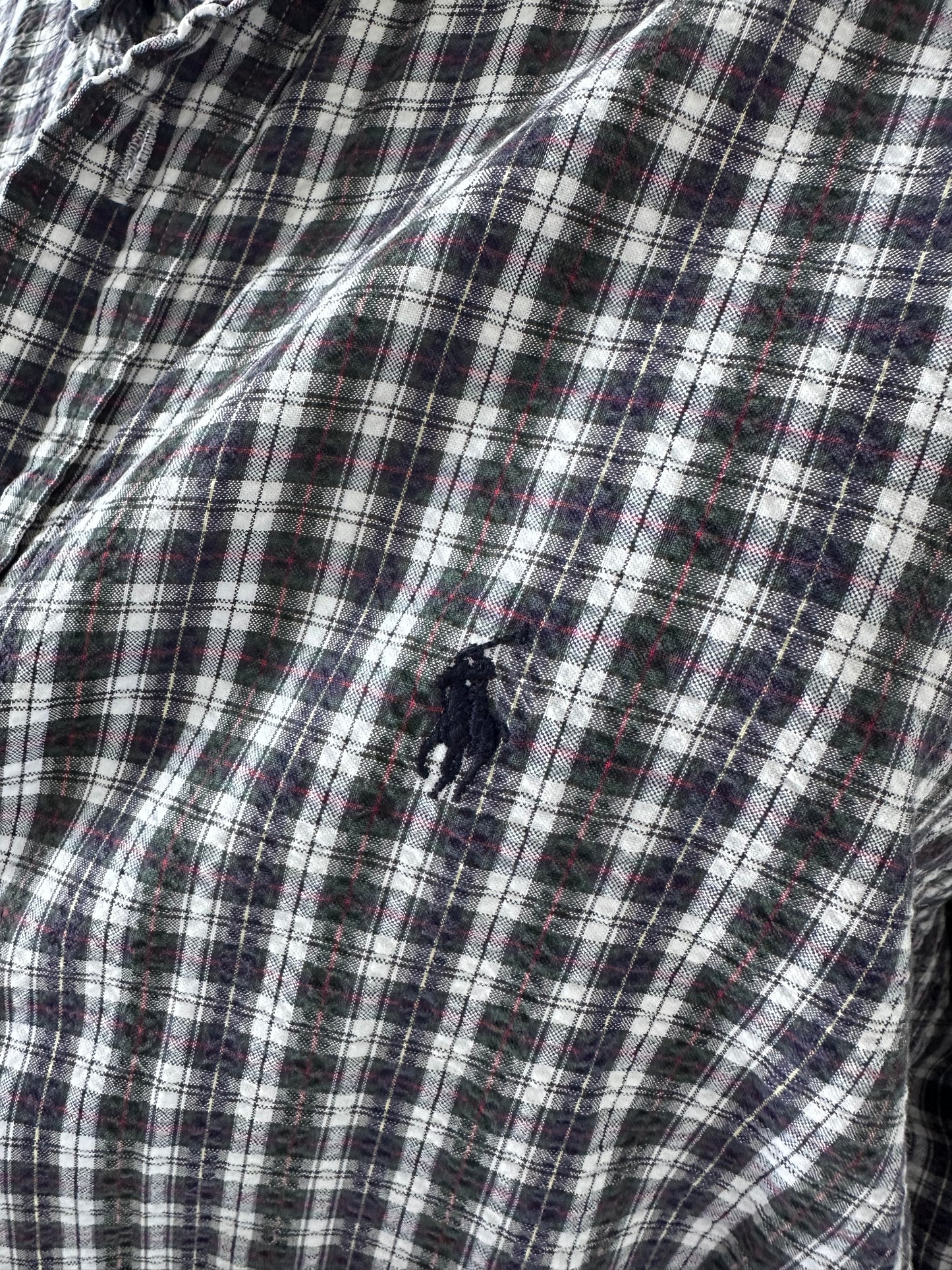 90s Ralph Lauren plaid seersucker button down. Made in the USA
