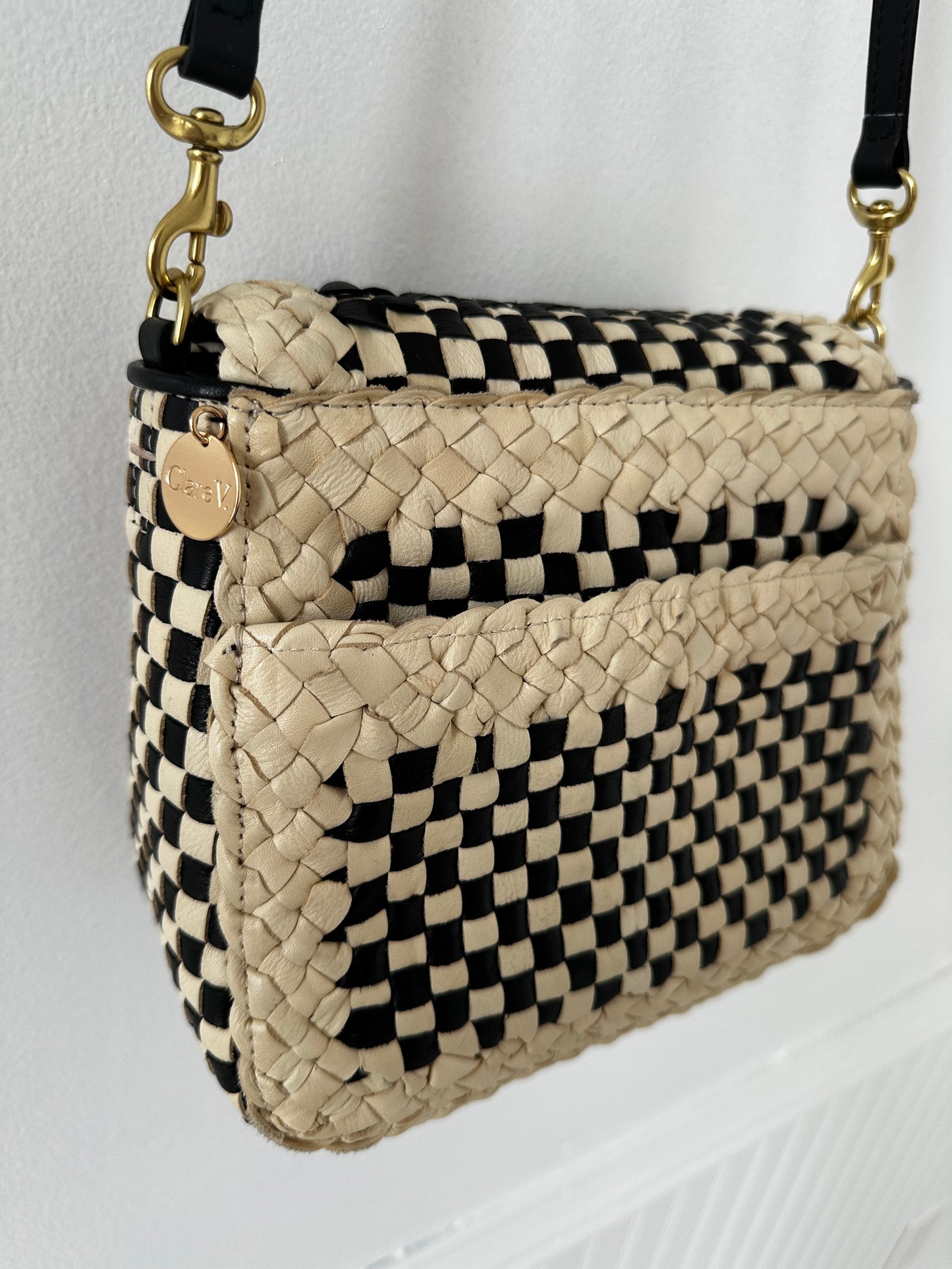 Clare V Louis cream/black woven checker