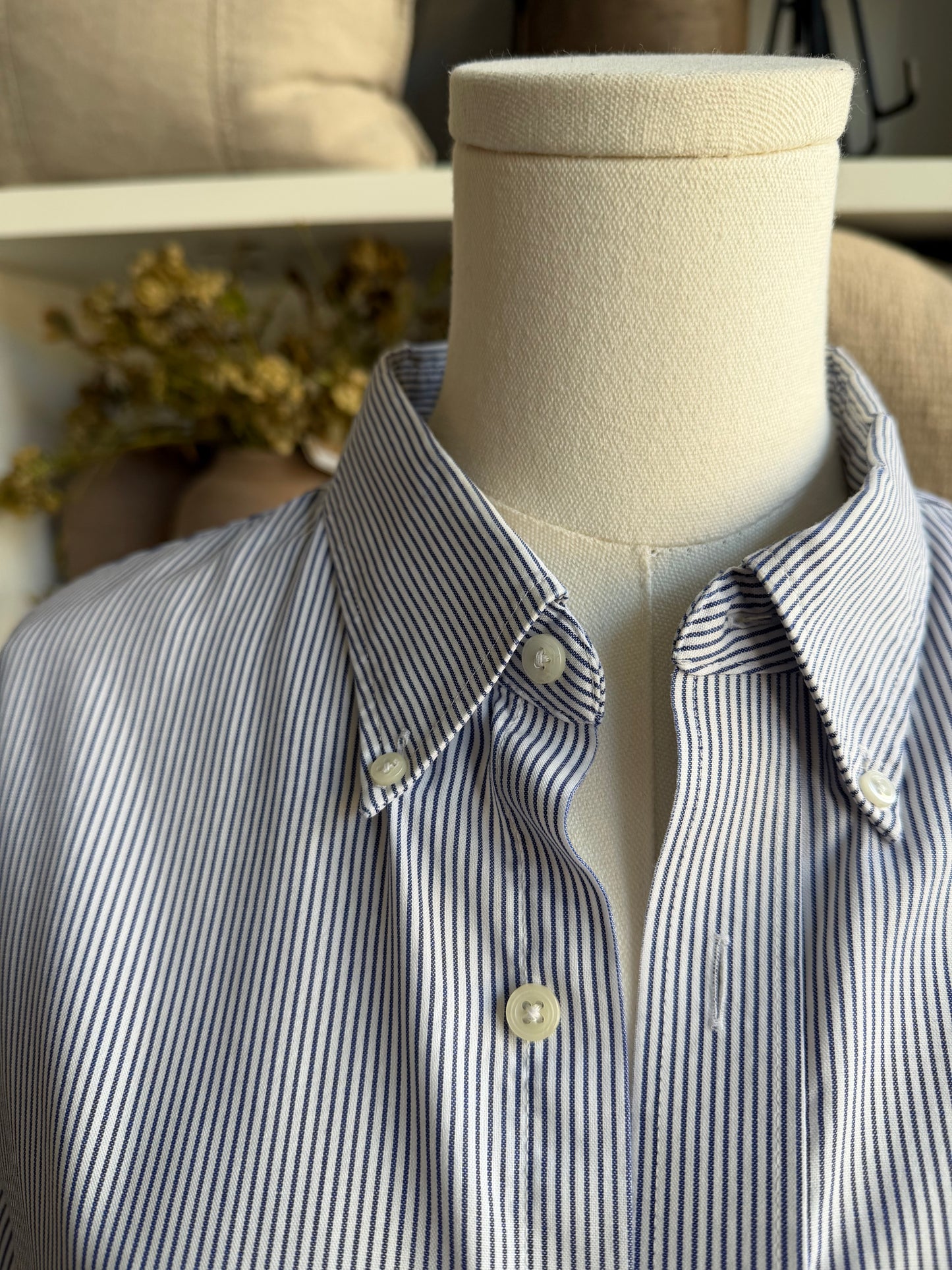 90s Geoffrey Beene blue and white stripe button down. Made in the USA