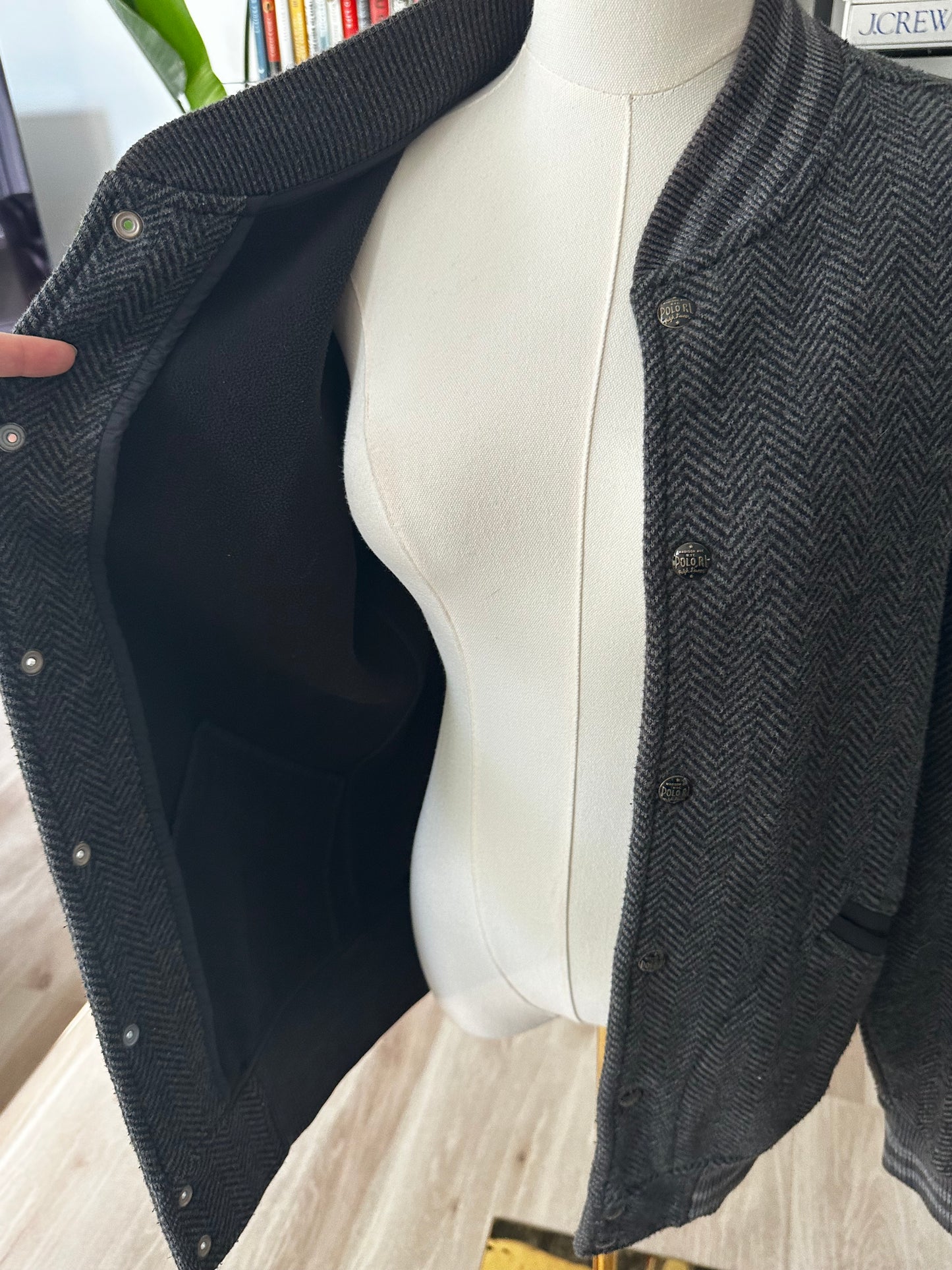 00s Polo Ralph Lauren grey herringbone bomber