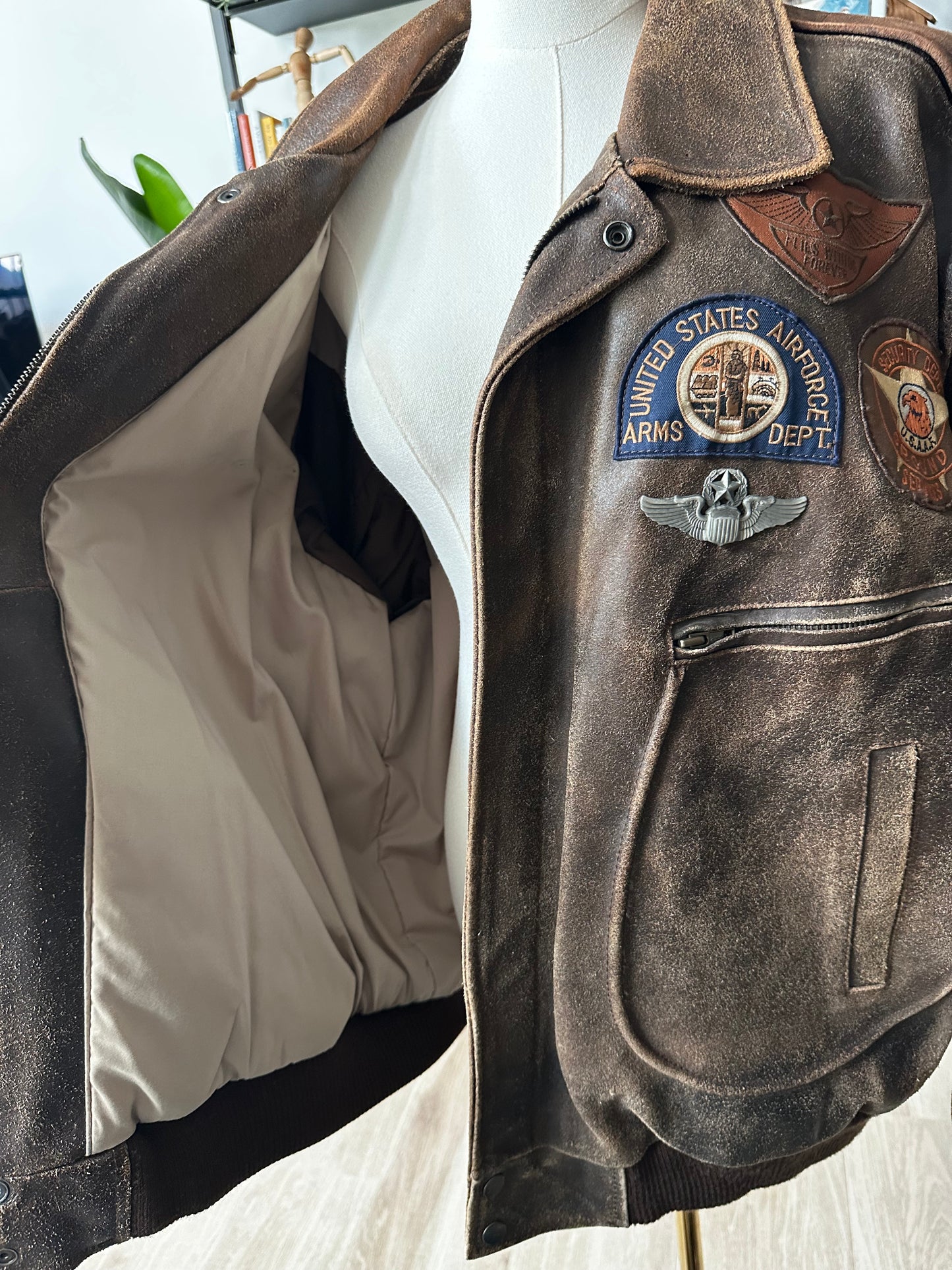 90s Bencat leather flight jacket with patches. Made in Korea