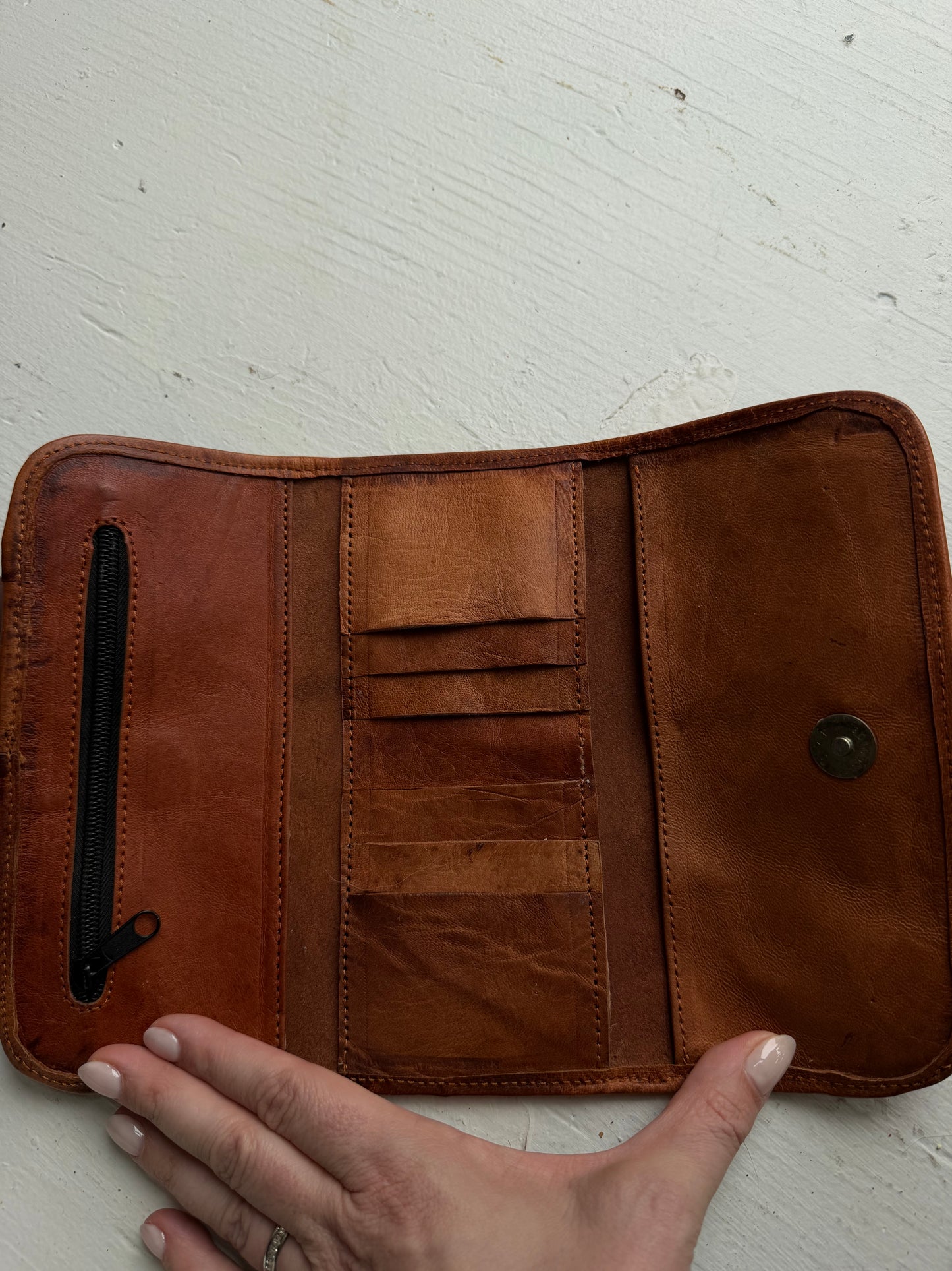 Tooled leather bag with leather wallet. Hand made