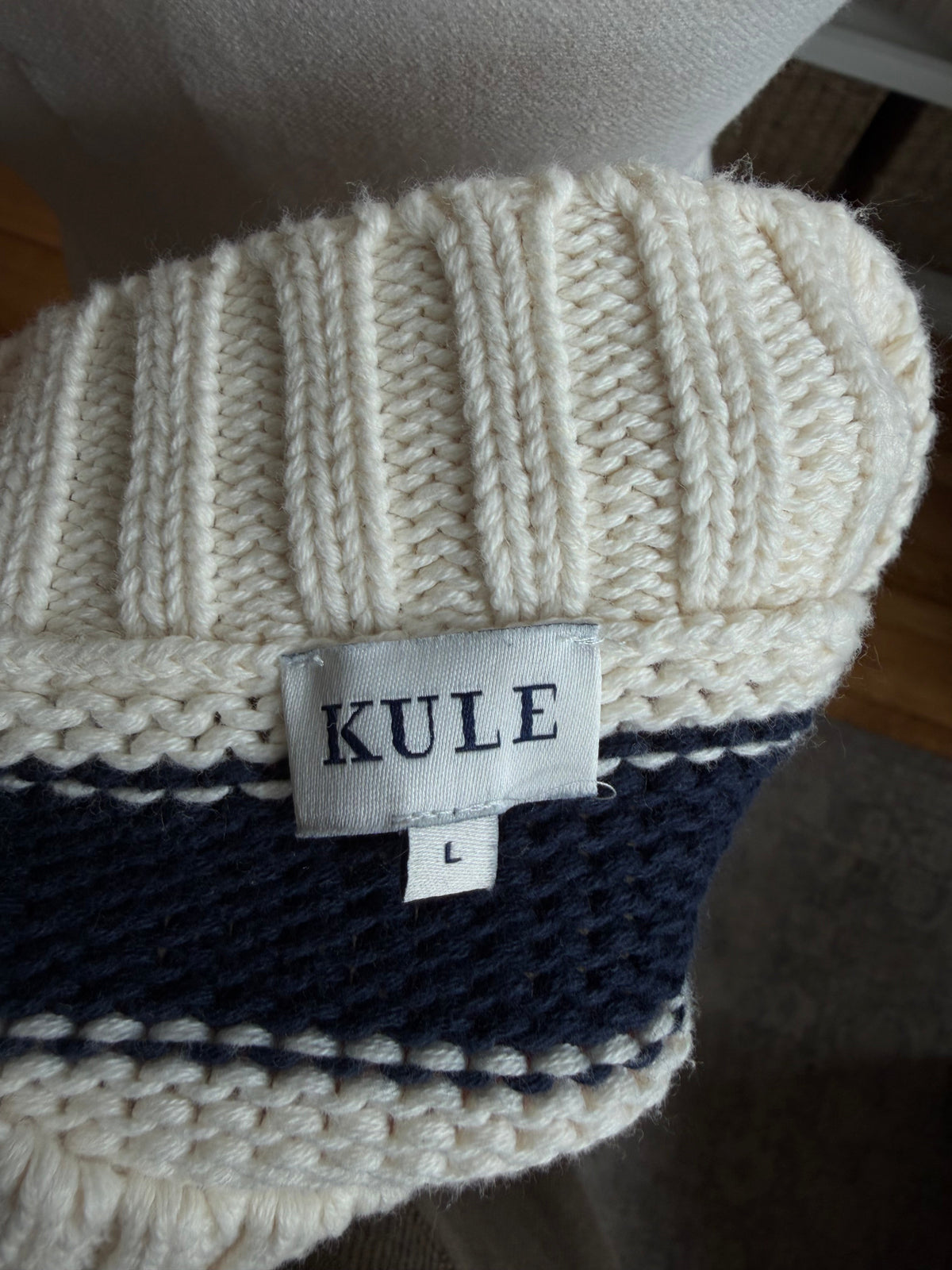 Kule cotton navy stripe sweater. Size L
