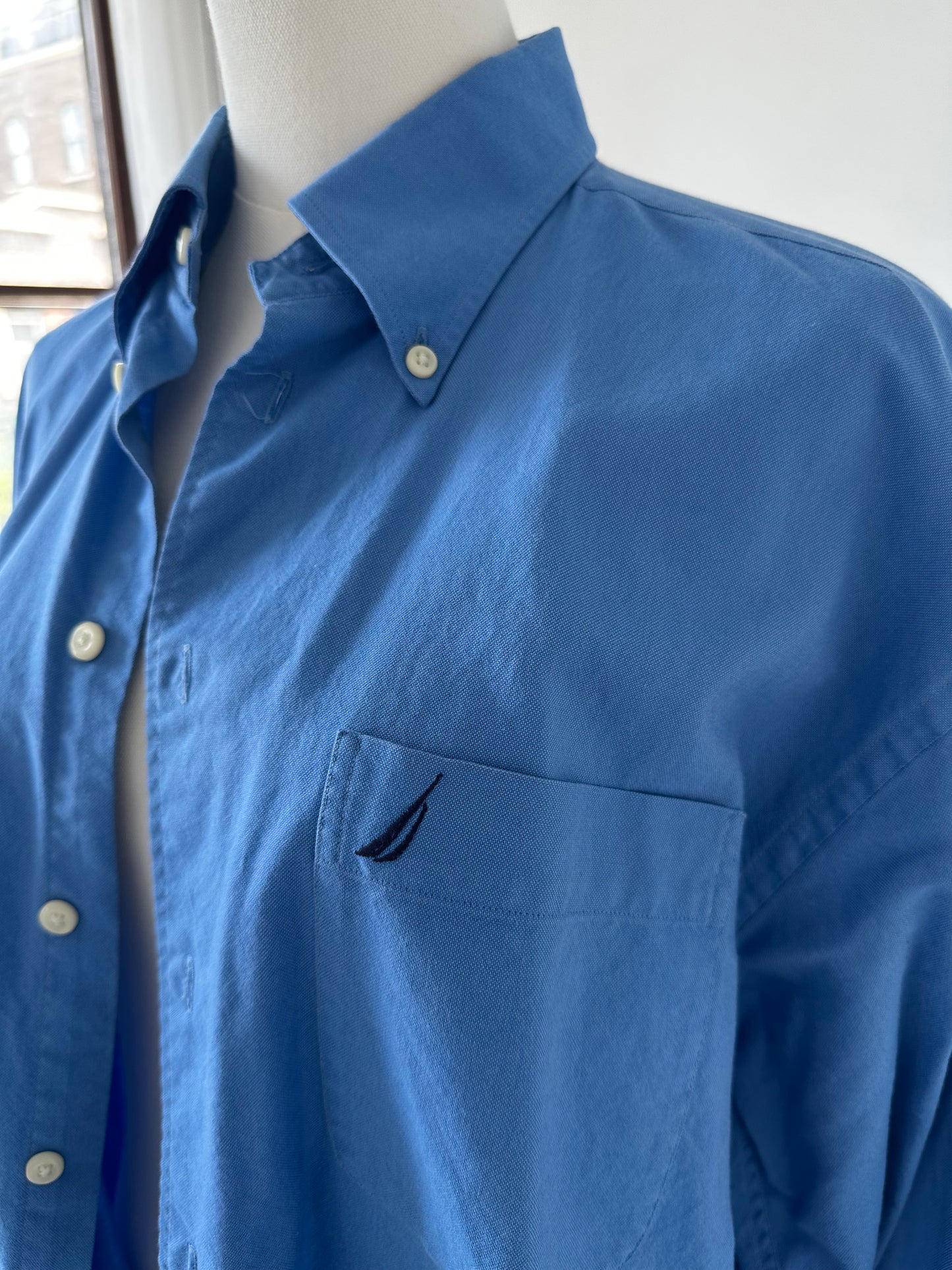 80s Nautica dark blue oxford button down. Made in Hong Kong