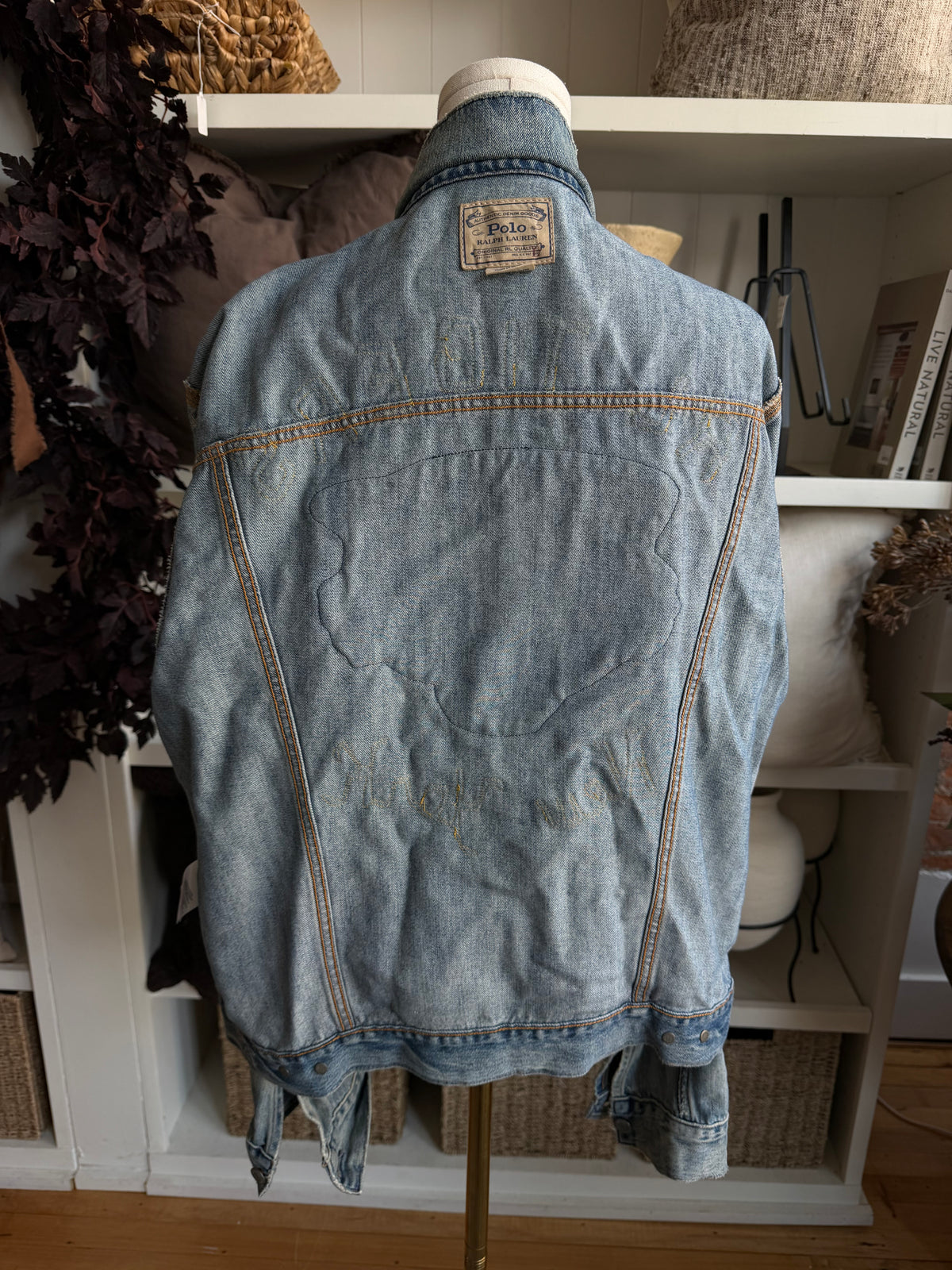 00s Polo Ralph Lauren denim jacket with tiger on back. Fits S-L