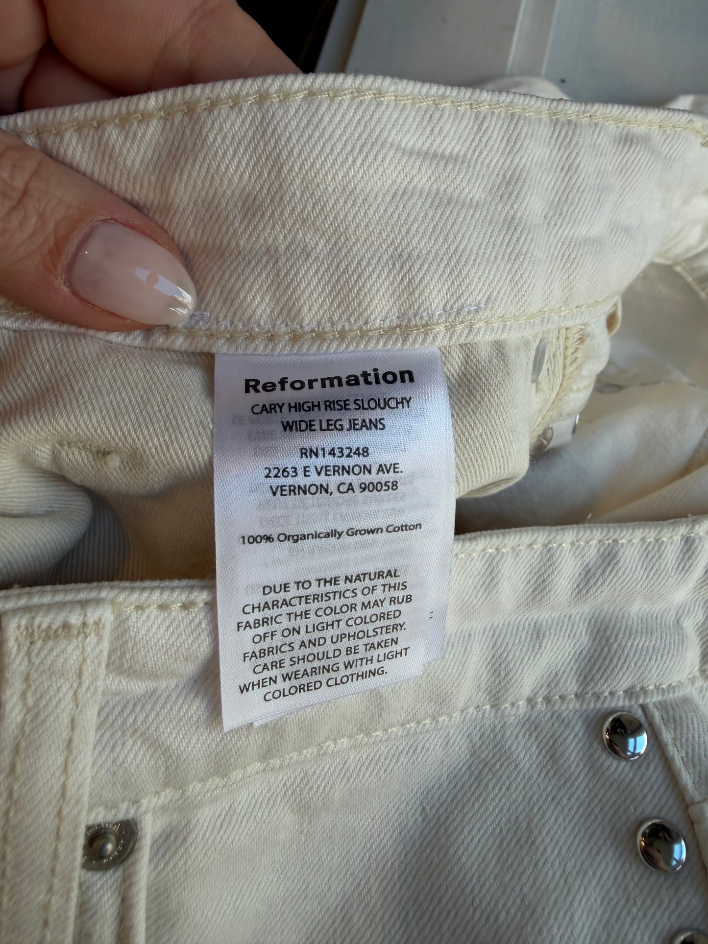 Reformation Carly studded jeans in cream. Size 28