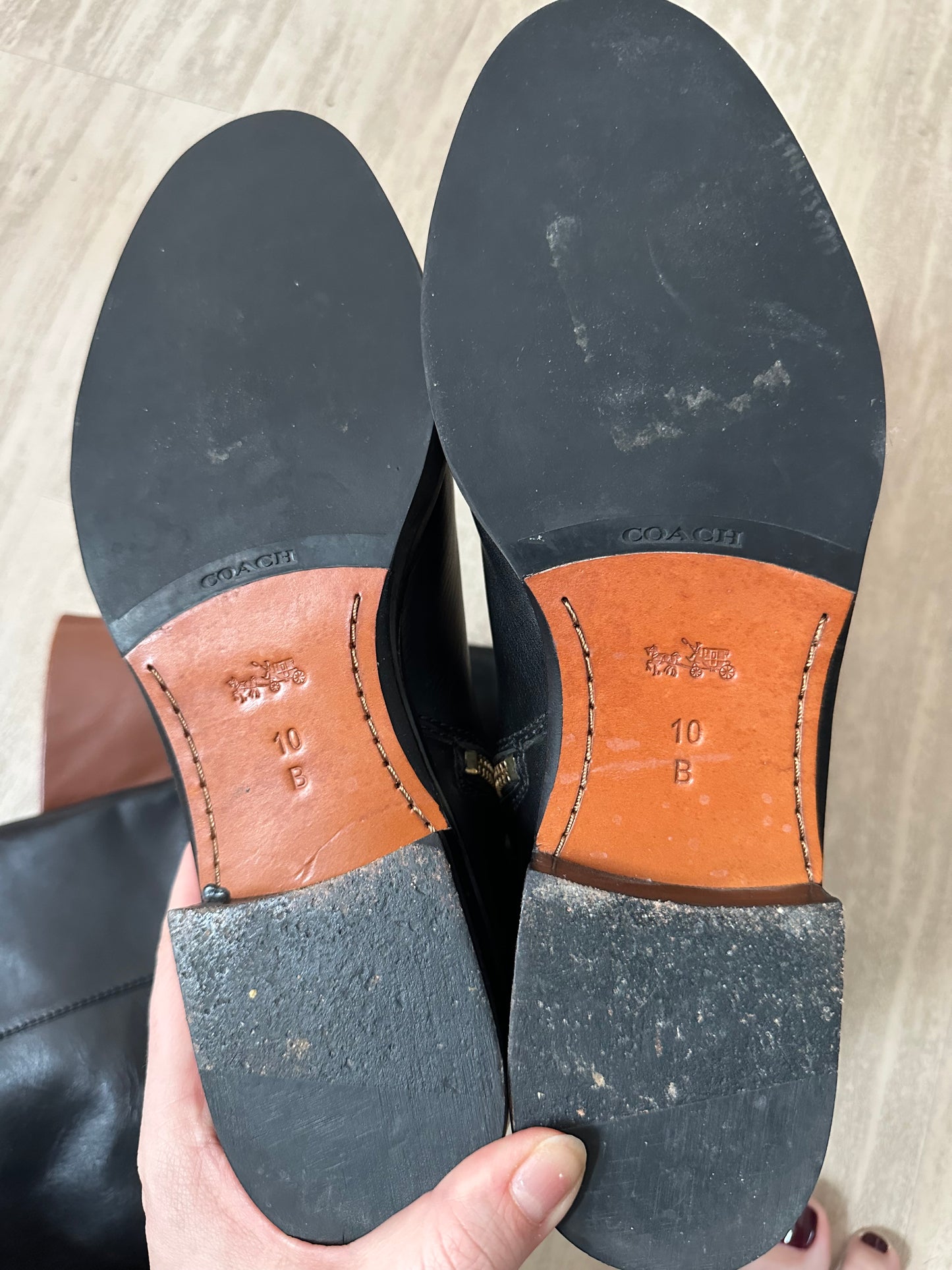 Coach Eva two toned leather riding boots. Size 10