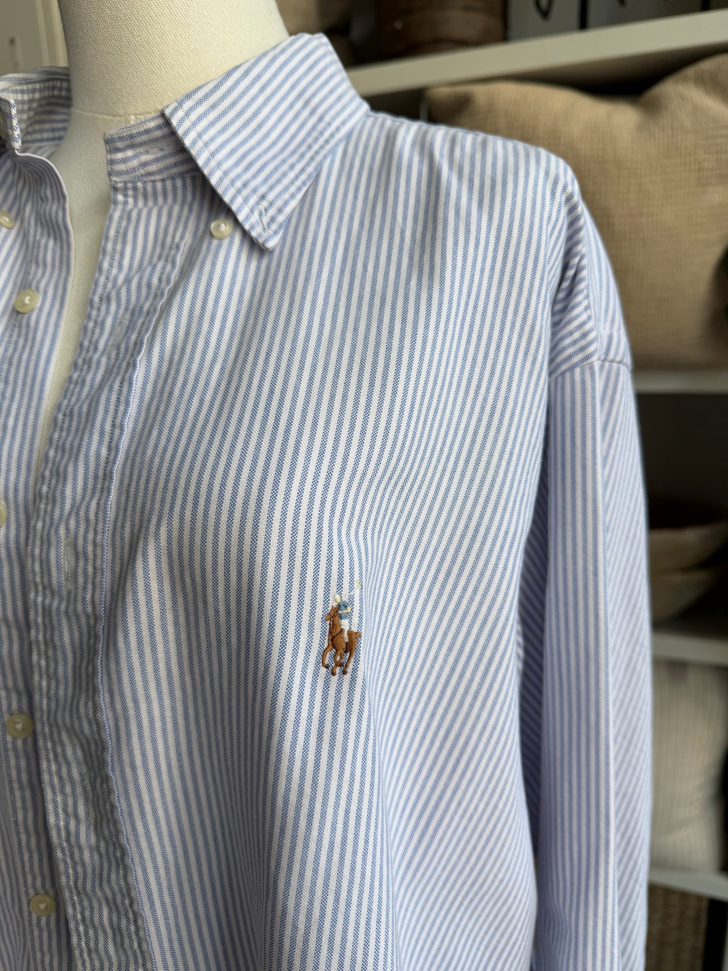 90s Ralph Laure striped oxford button down. Made in Japan