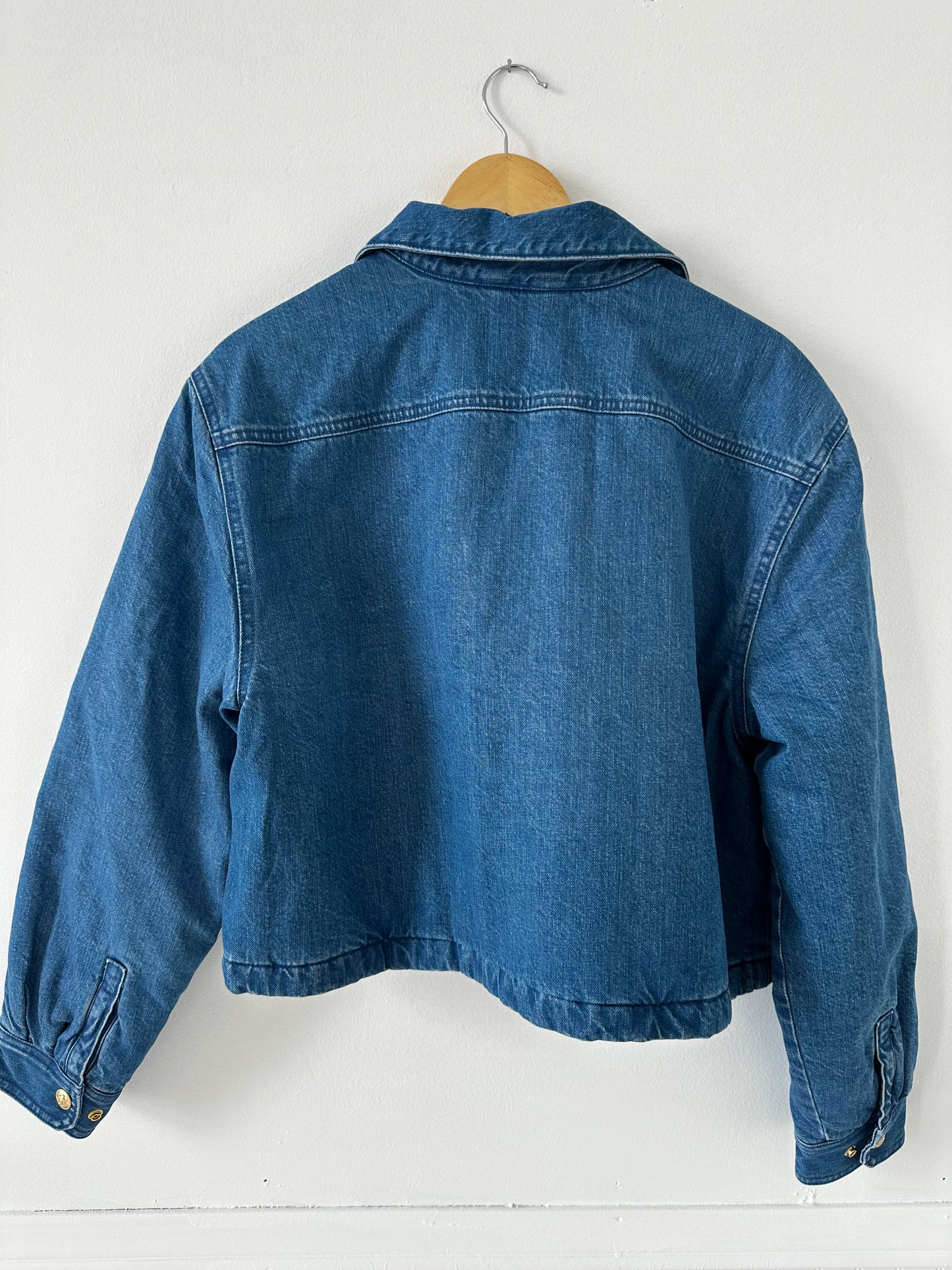 JCrew cropped denim puffer jacket. NWT