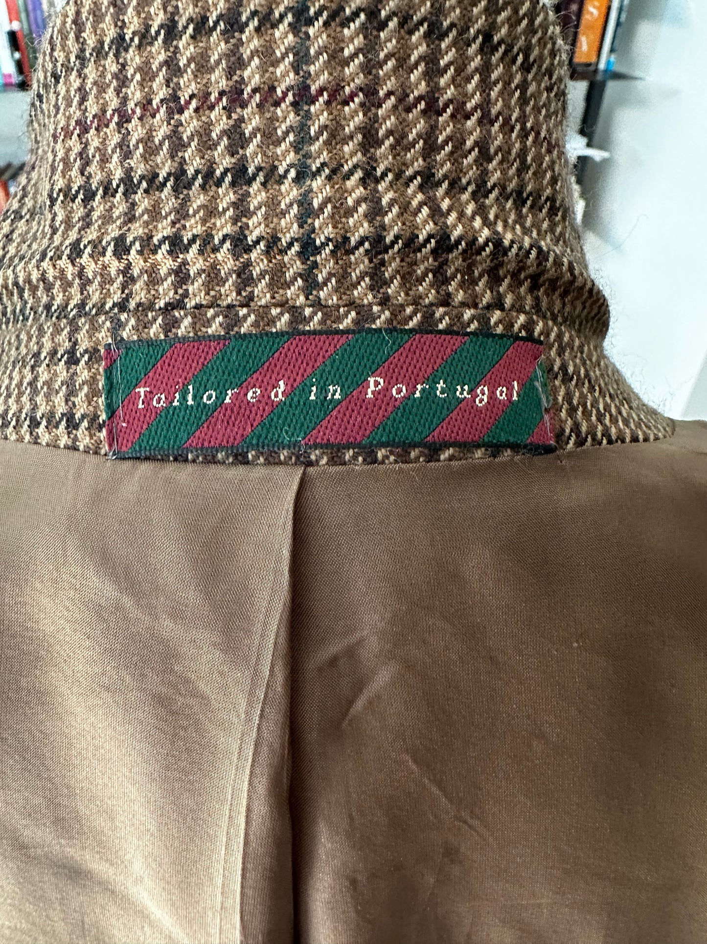 90s Nordstrom Natural Style plaid wool blazer with suede elbow patches