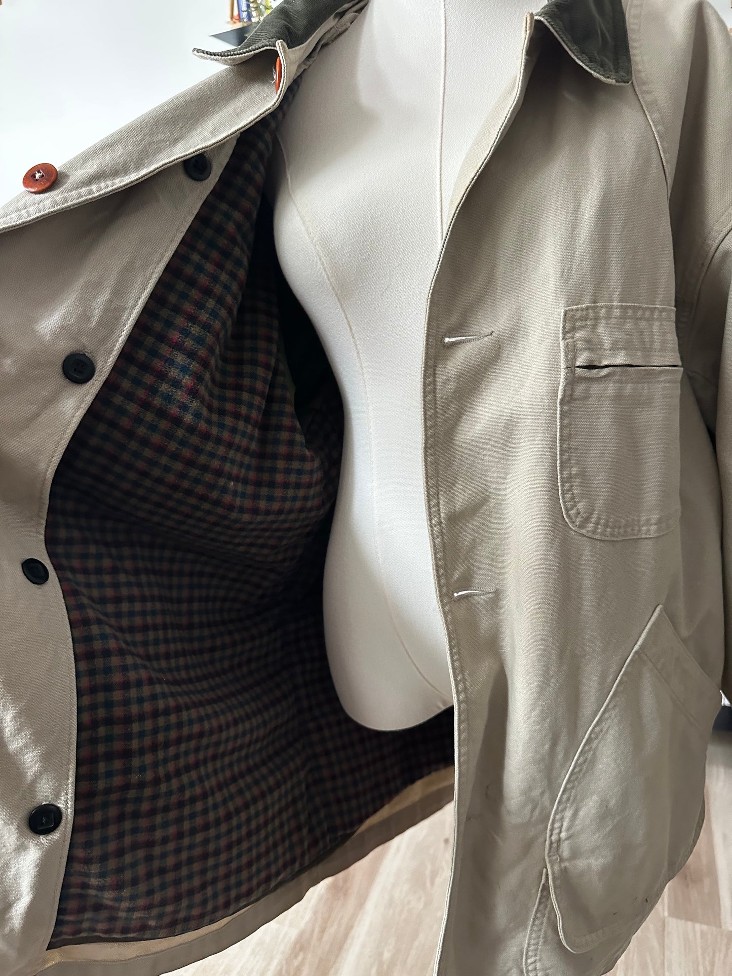 90s LL Bean khaki barn coat with removable lining. Made in the USA