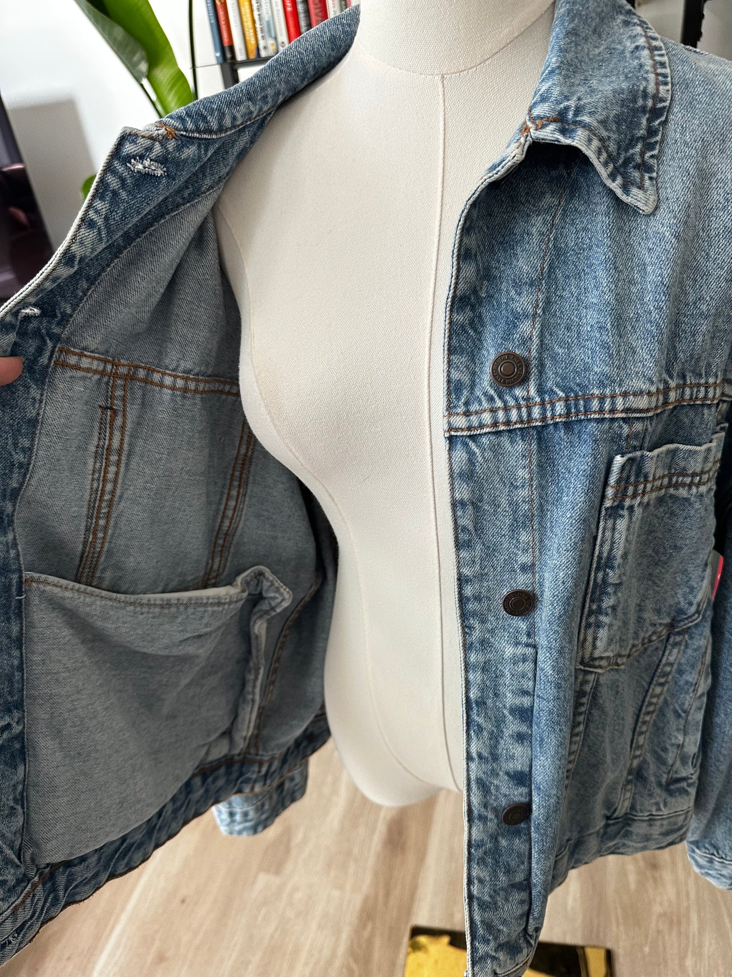 Free People Opal Swing Denim Jacket in Cowboy Romance. Size Medium