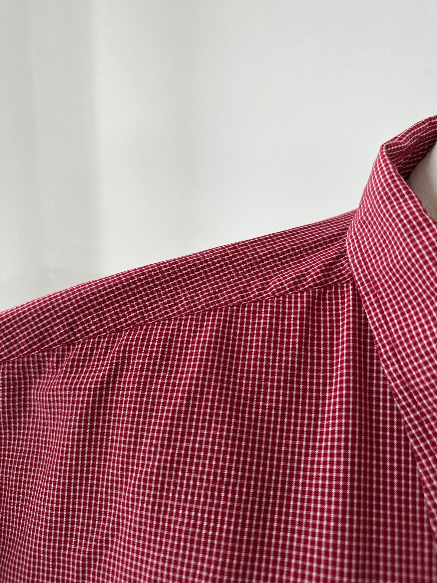 90s Austin Reed red check poplin. Made in Hong Kong