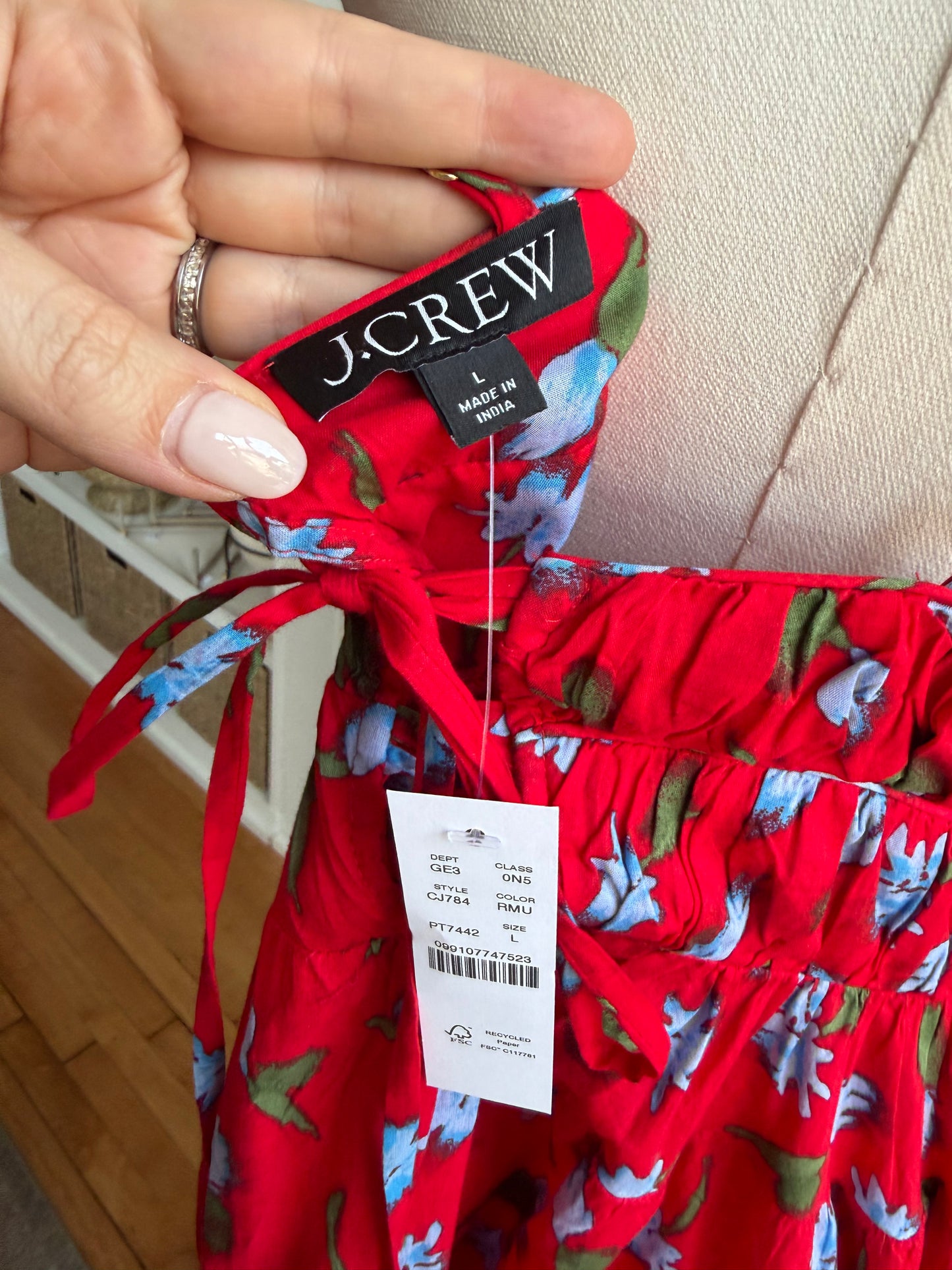 JCrew Tiered cotton dress in brushed daisy print. Size large. NWT