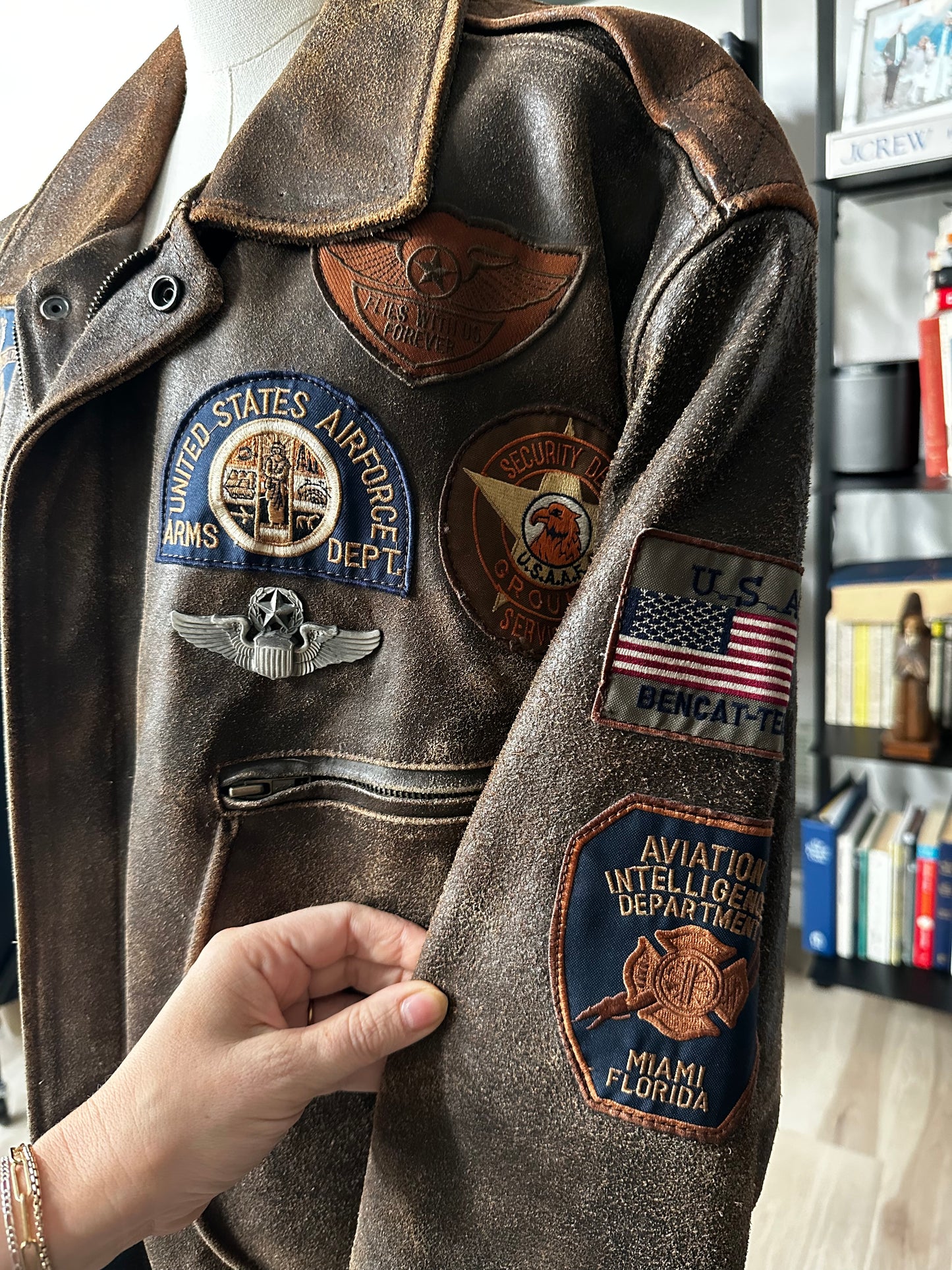 90s Bencat leather flight jacket with patches. Made in Korea