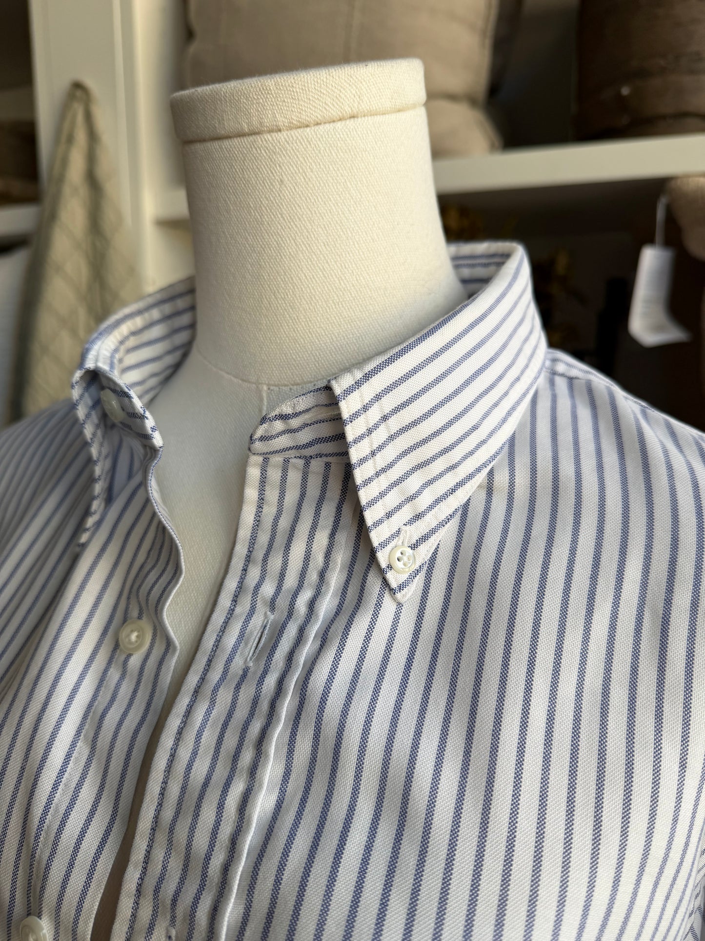 90s Lands End blue on white stripe oxford button down.