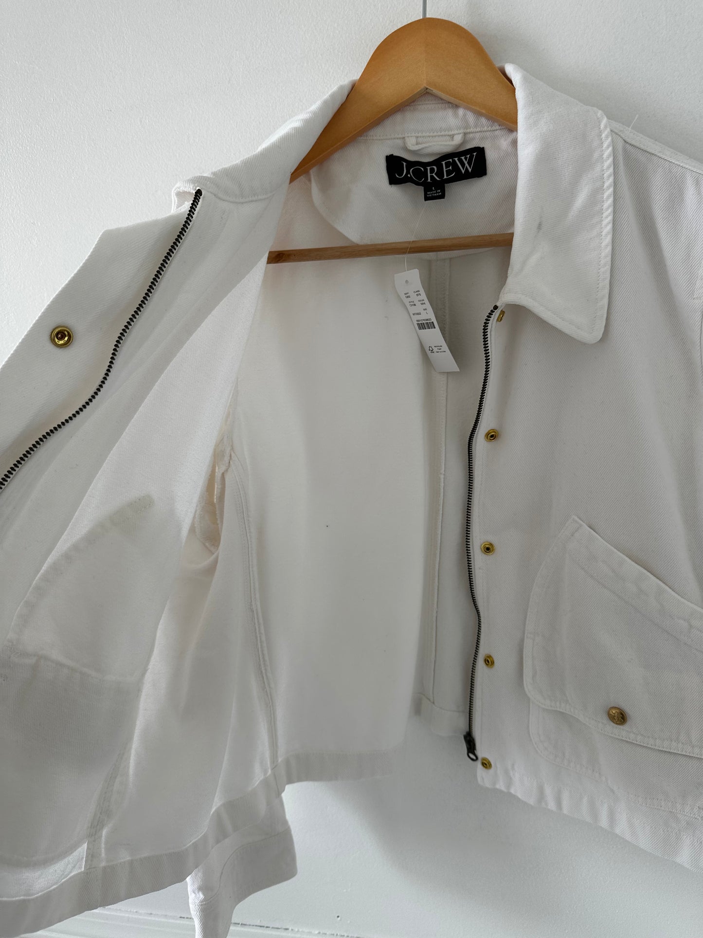 JCrew short white barn jacket in cotton twill