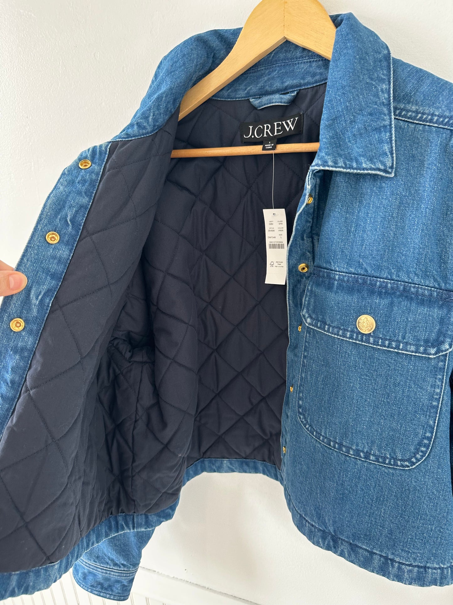 JCrew cropped denim puffer jacket. NWT