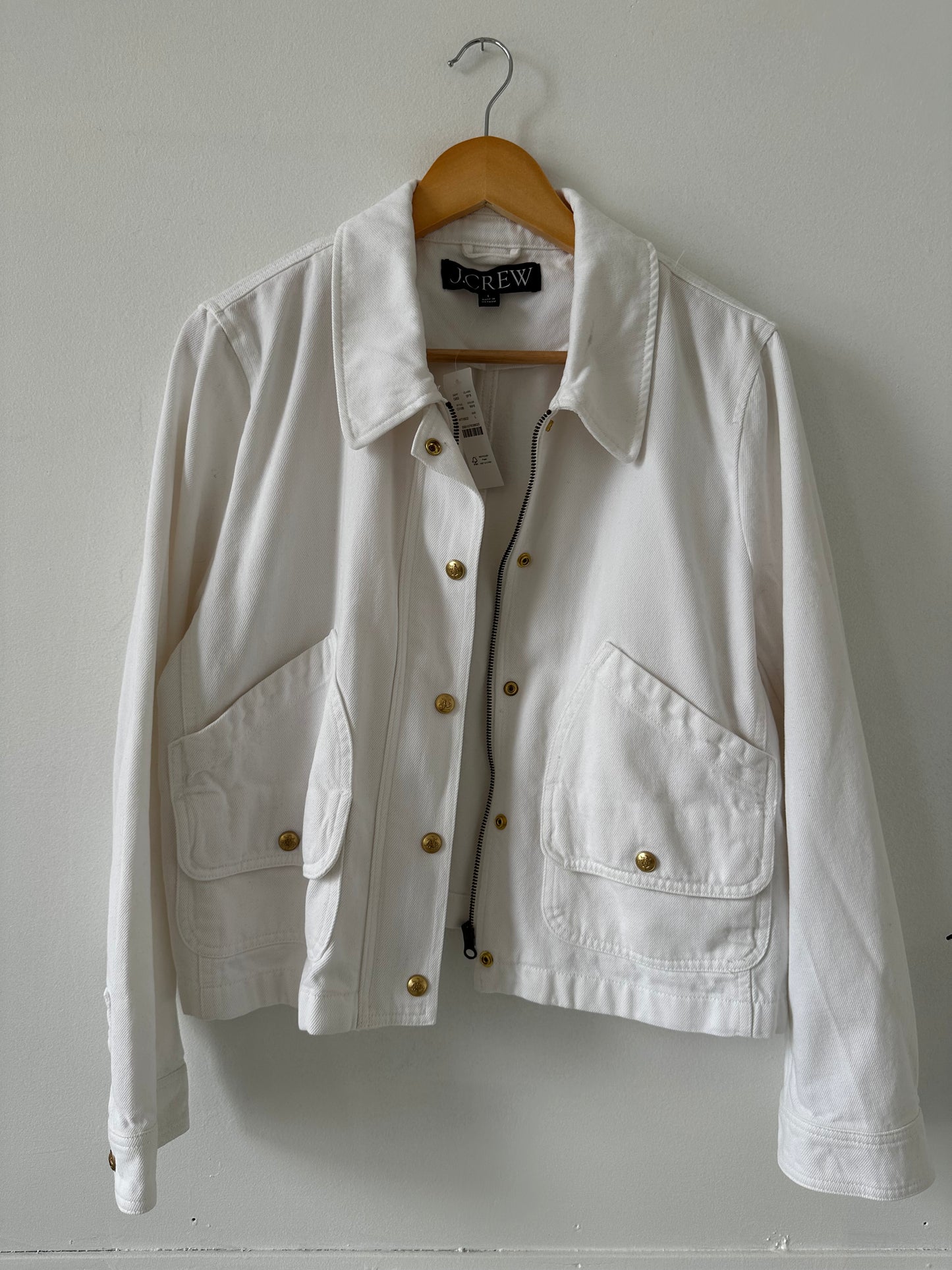 JCrew short white barn jacket in cotton twill