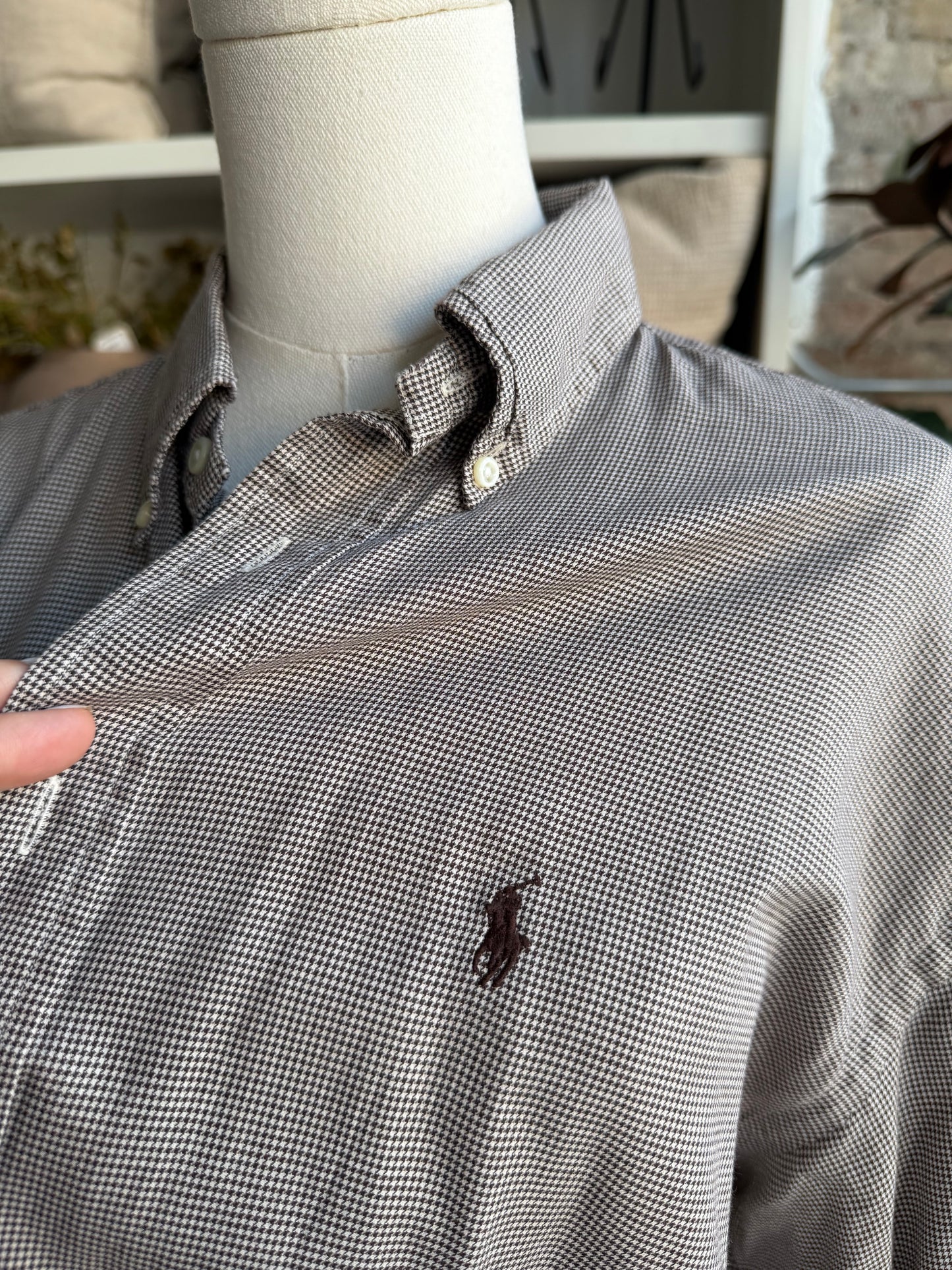 90s Ralph Lauren brown houndstooth Blake button down