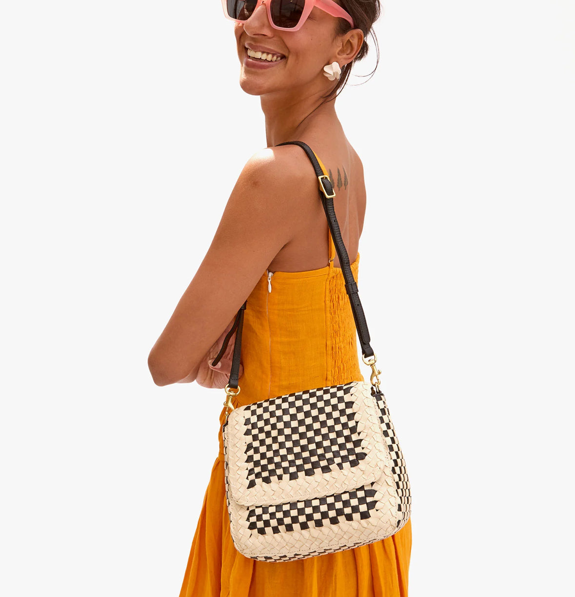 Clare V Louis cream/black woven checker