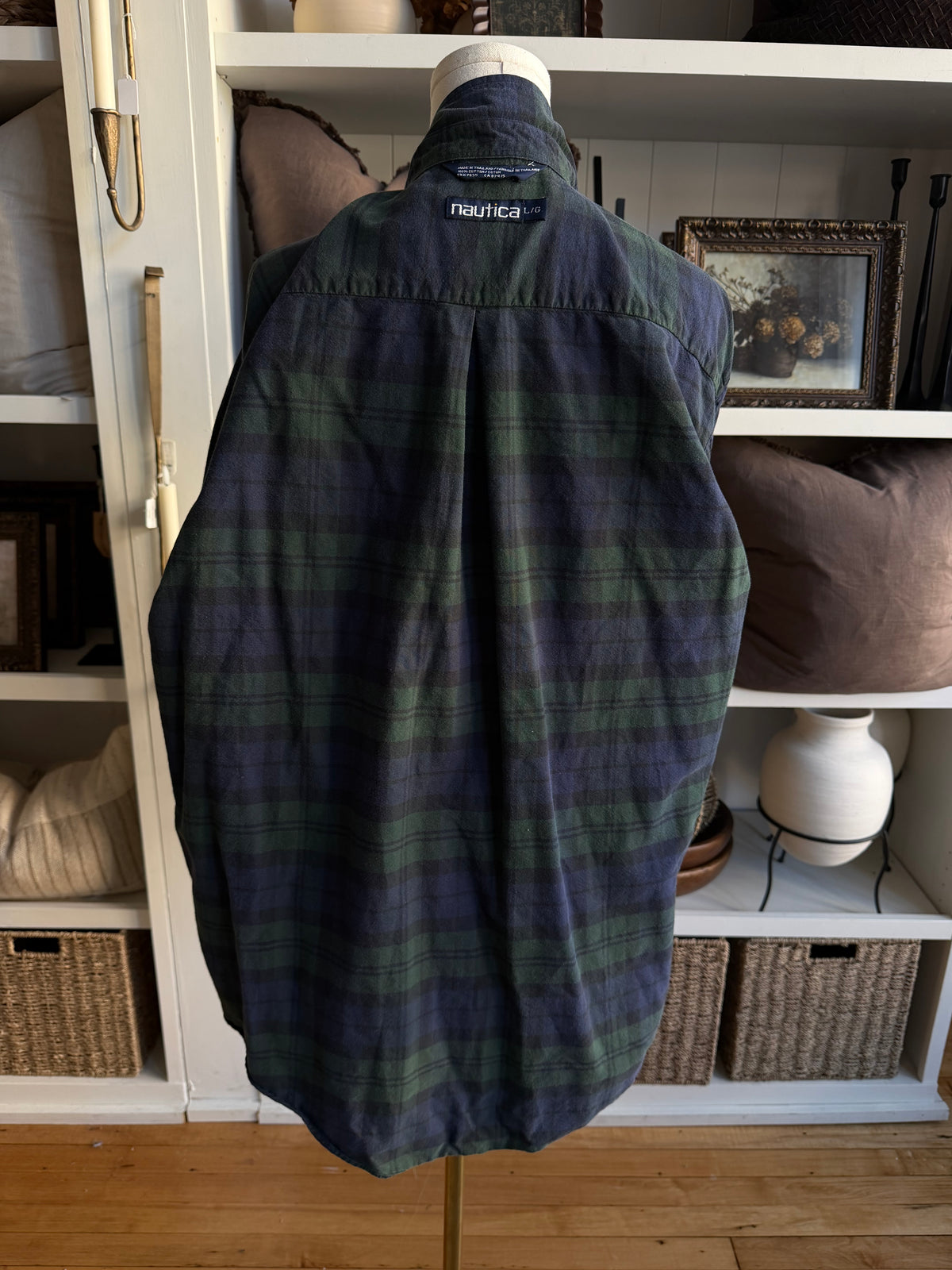 90s Nautica black watch plaid cotton button down