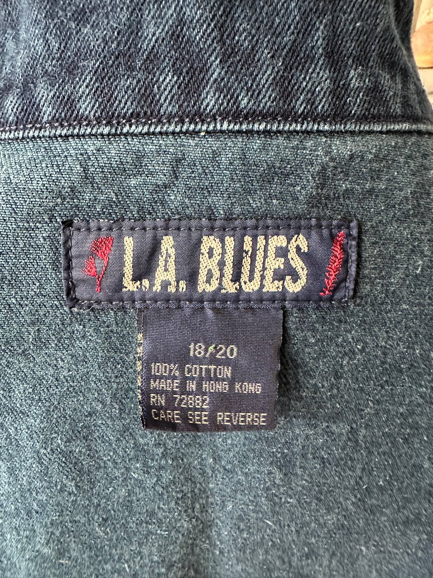 90s LA Blues denim pea coat. Made in Hong Kong