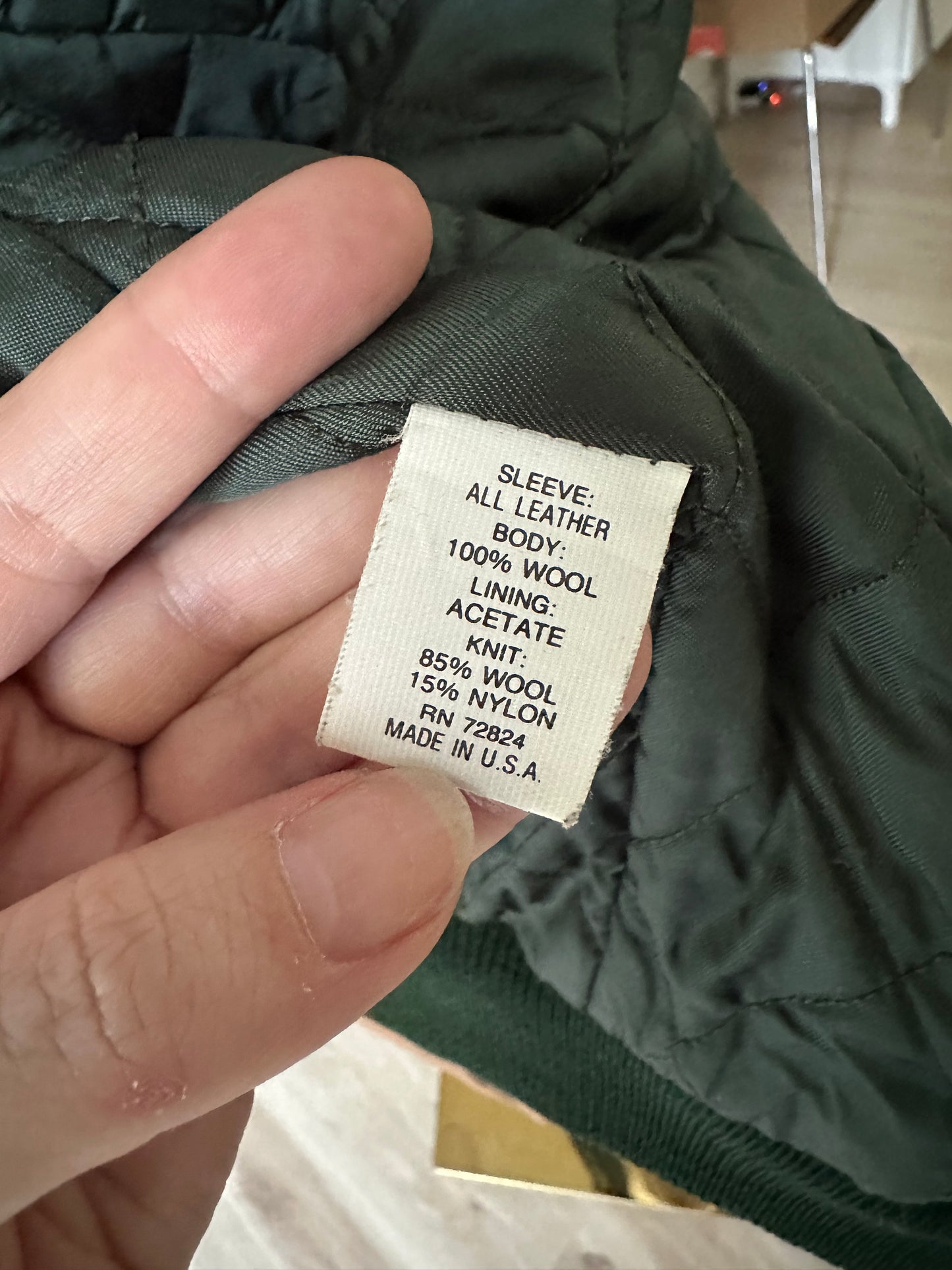 90s Brooks Brothers wool varsity jacket with leather sleeves. Made in the USA