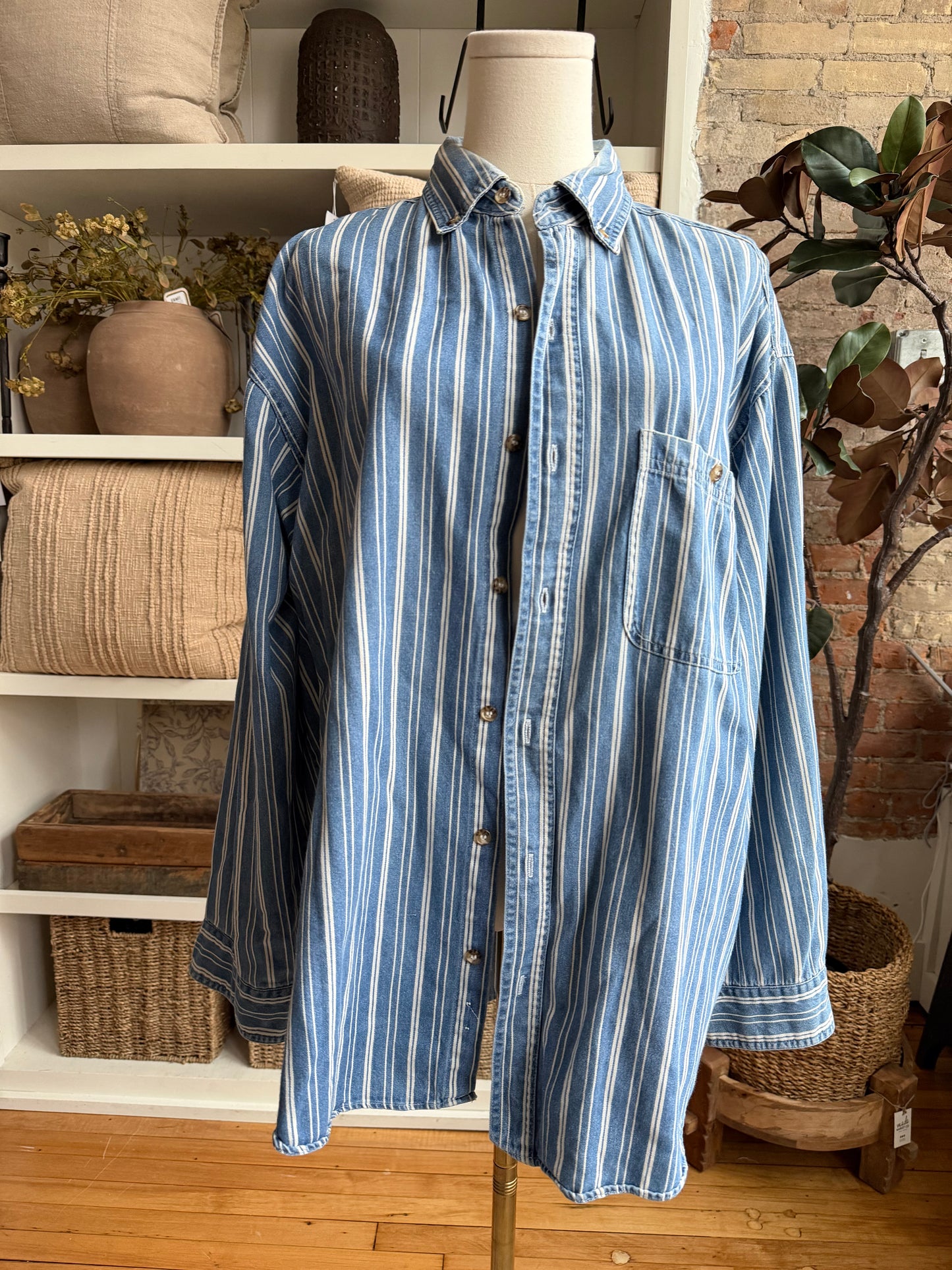 00s Basic Edition denim striped button down