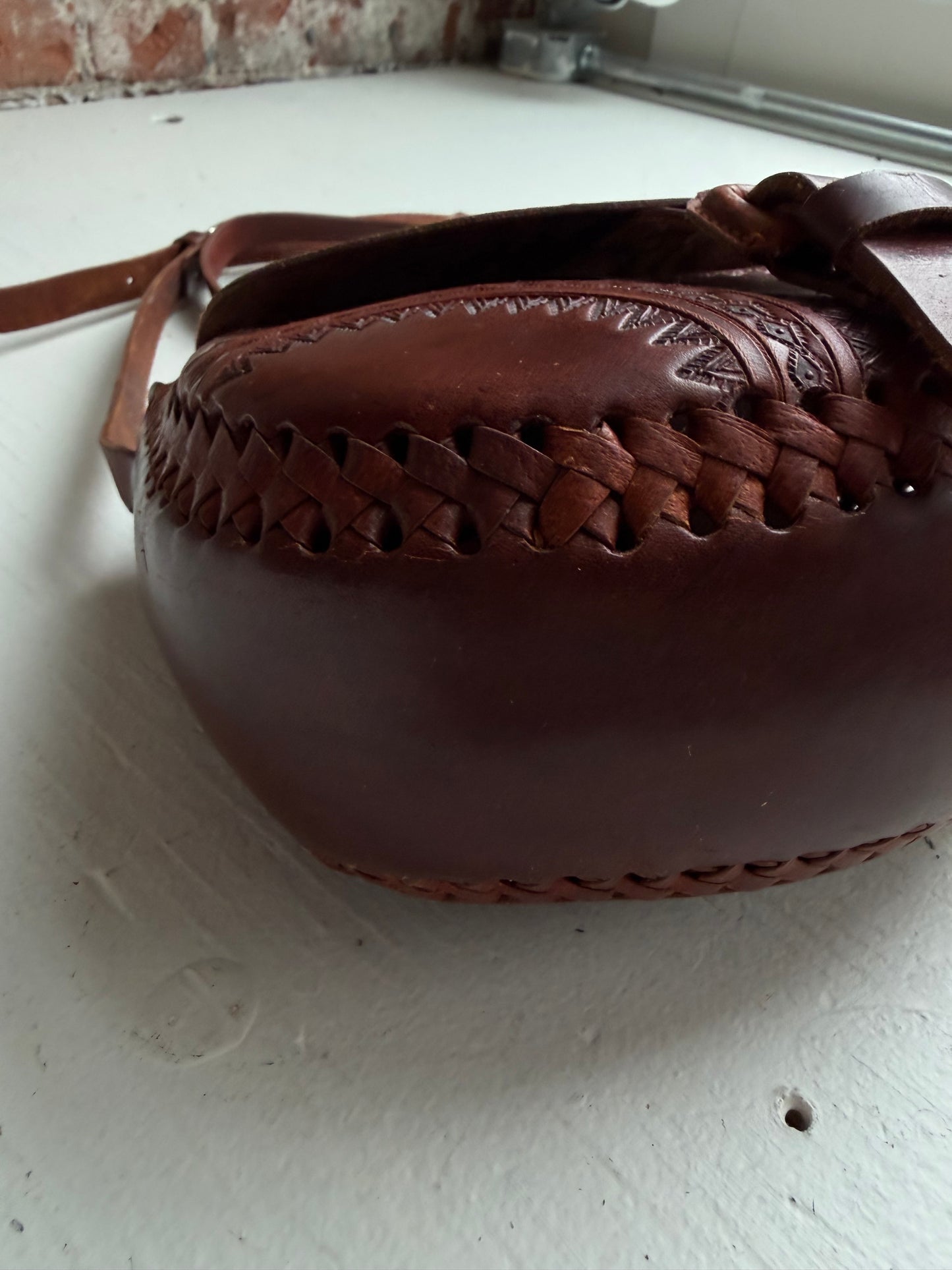 Tooled leather bag with leather wallet. Hand made