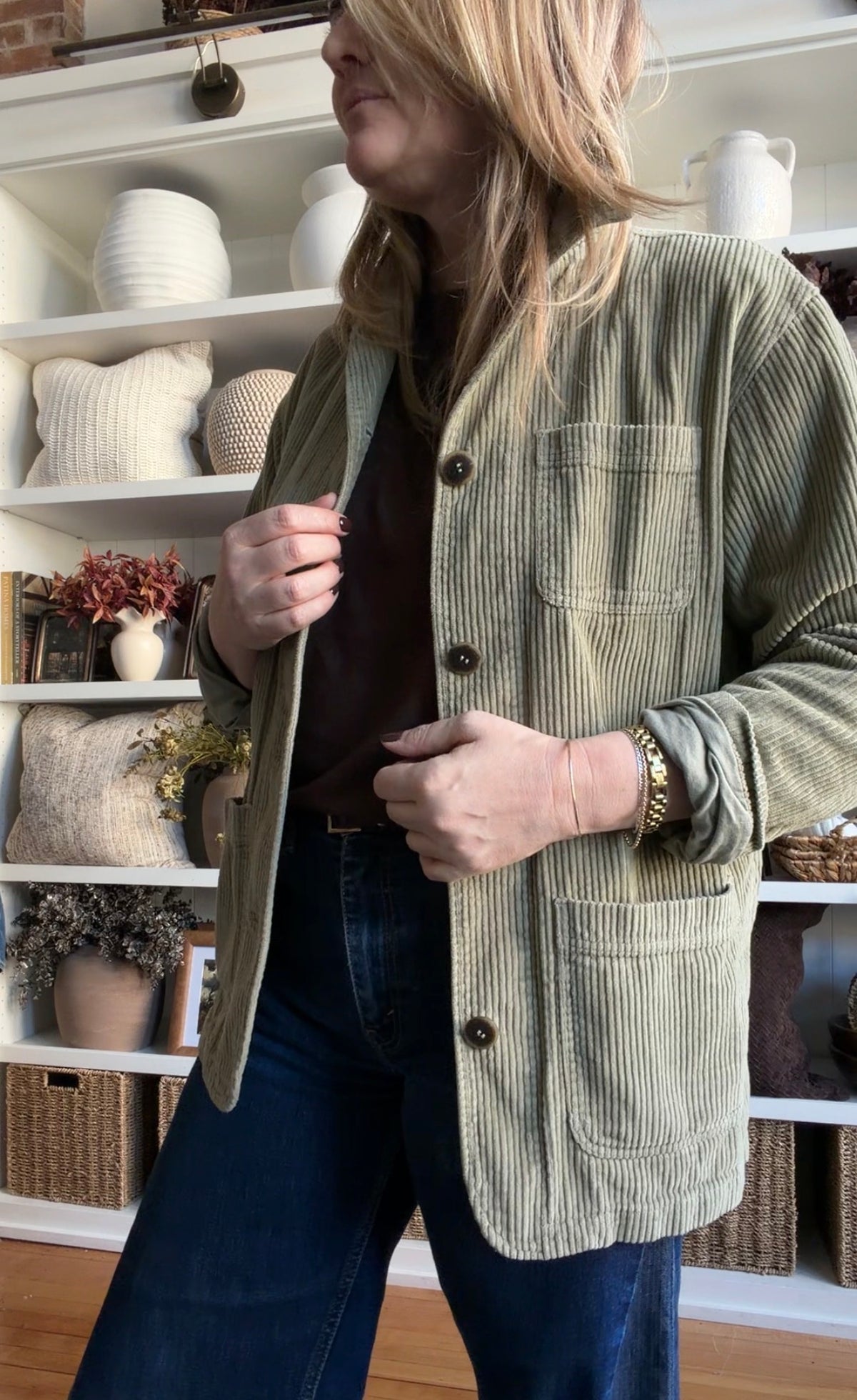 90s Liz Claiborne green corduroy chore coat. Fits XXS-S petite