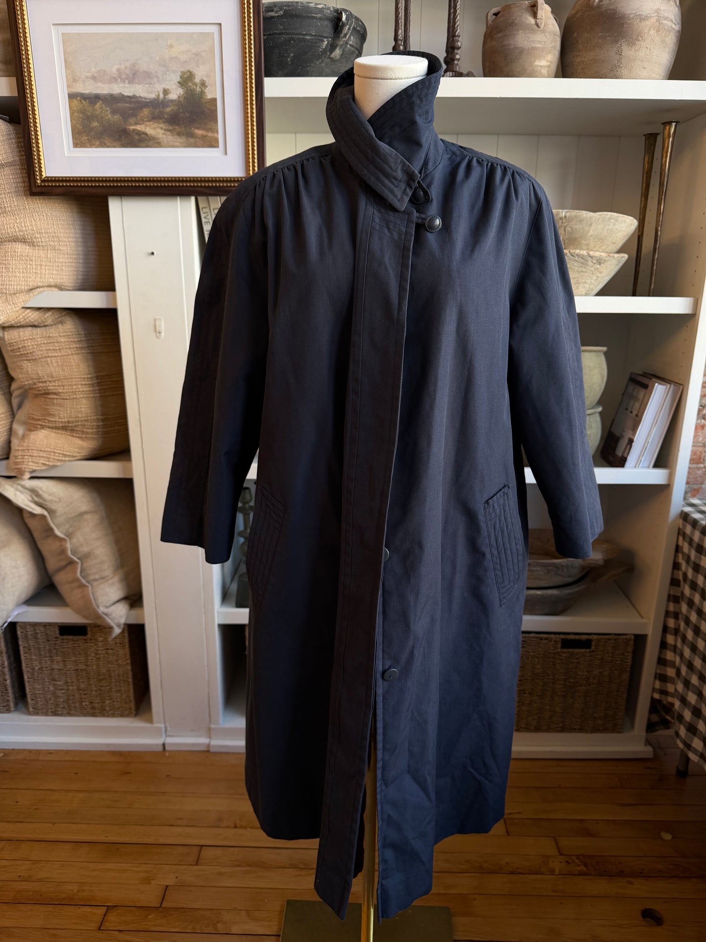 Vintage navy A line coat with insulation. Sourced in Paris