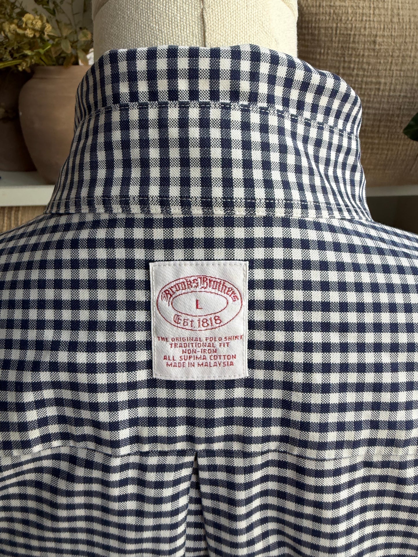 90s Brooks Brothers navy gingham oxford button down.