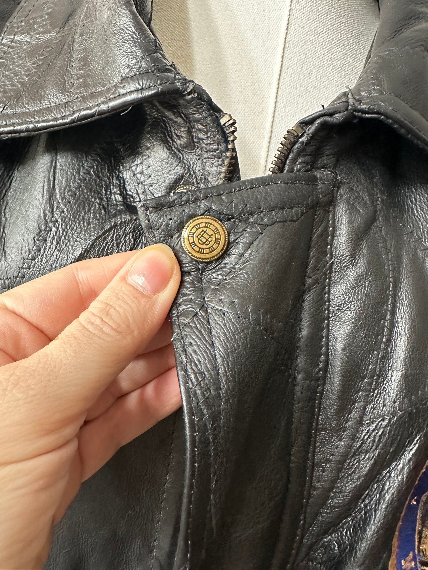 80s/90s USMC black leather patchwork bomber