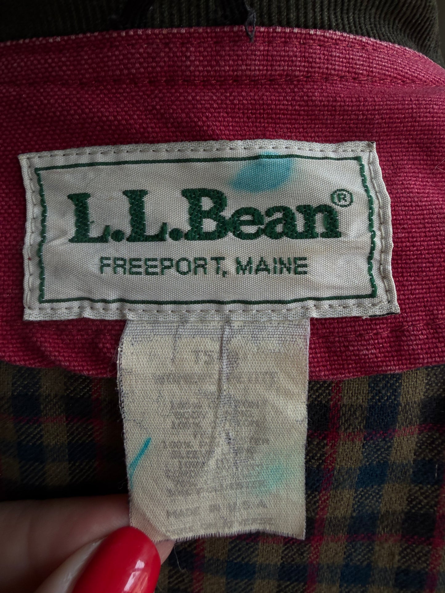 80s LL Bean red barn coat with button out insulated lining. Made in the USA
