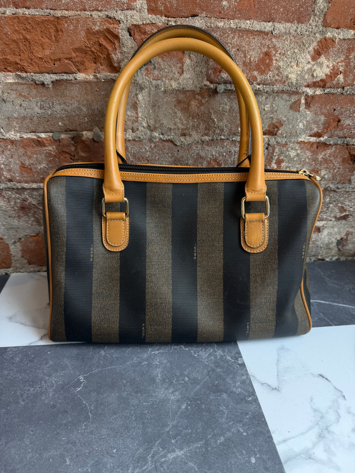 80s Fendi Pequin Boston bag with original duster bag and gift bag