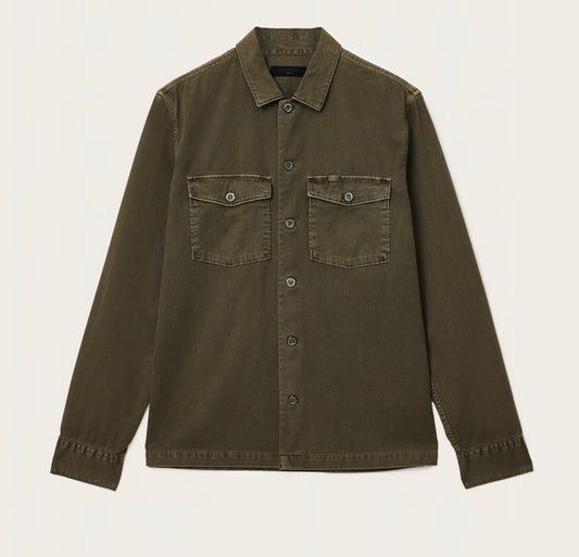 All Saints Spotter cotton over shirt in cargo green. Size medium