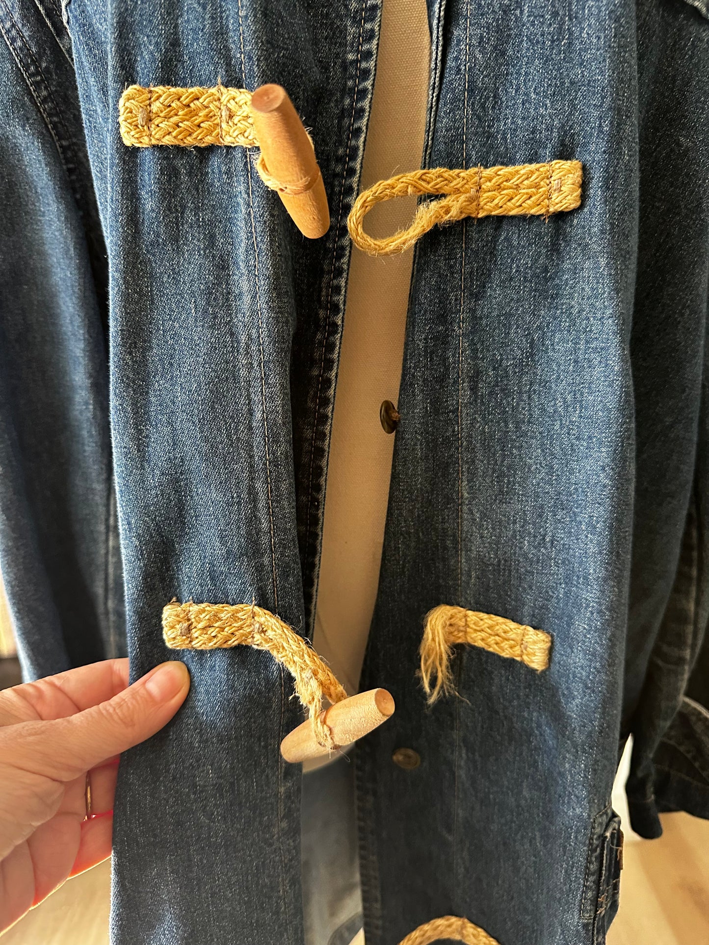 90s Lauren by Ralph Lauren denim toggle coat with hood