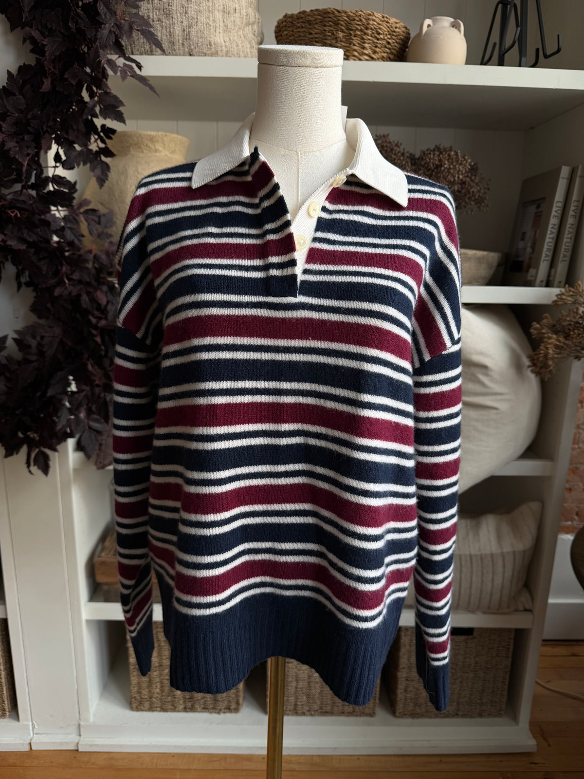 JCrew Sweater polo in striped vintage wool. Size M