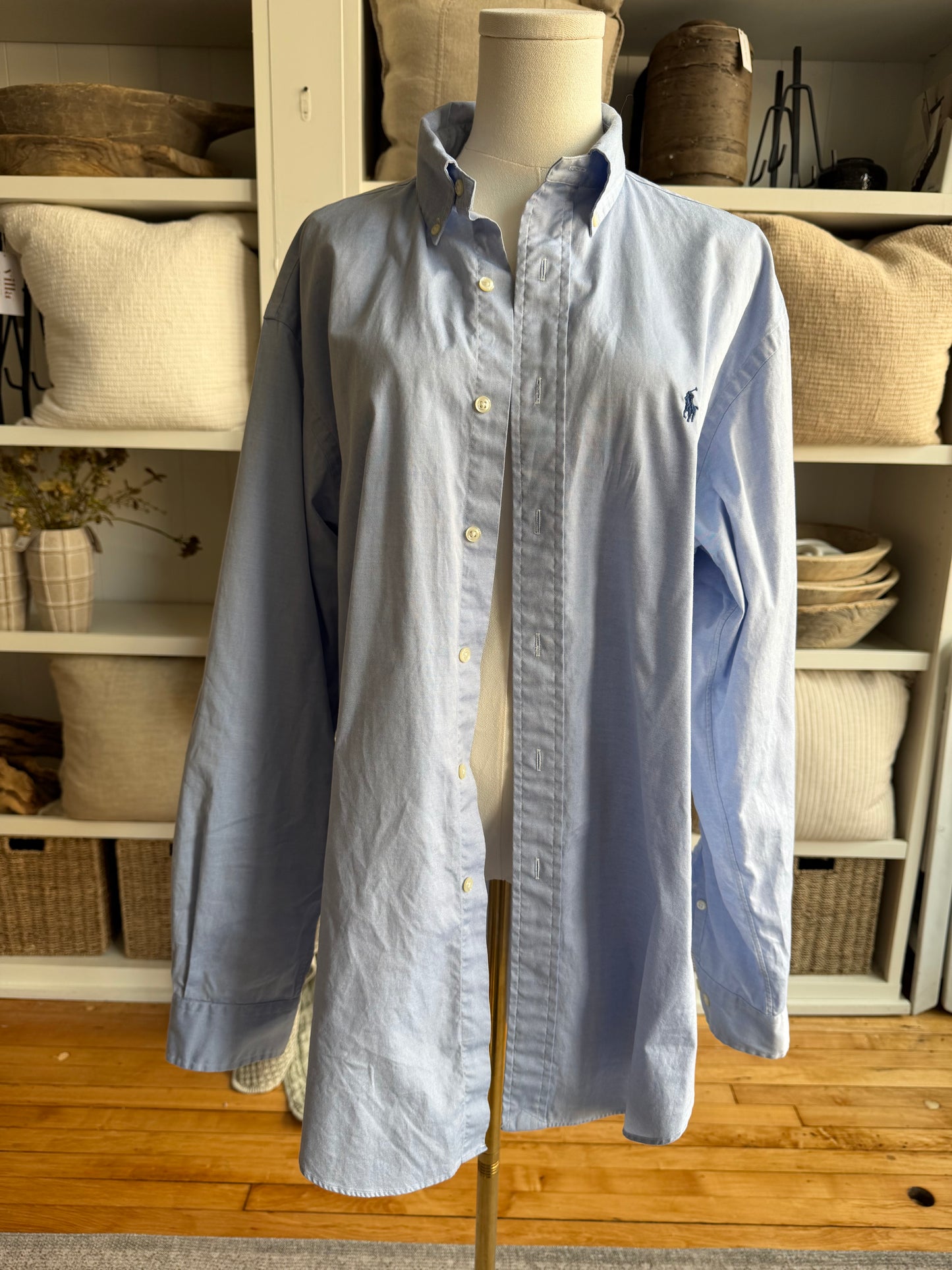 90s Ralph Lauren blue Yarmouth button down. Made in Hong Kong