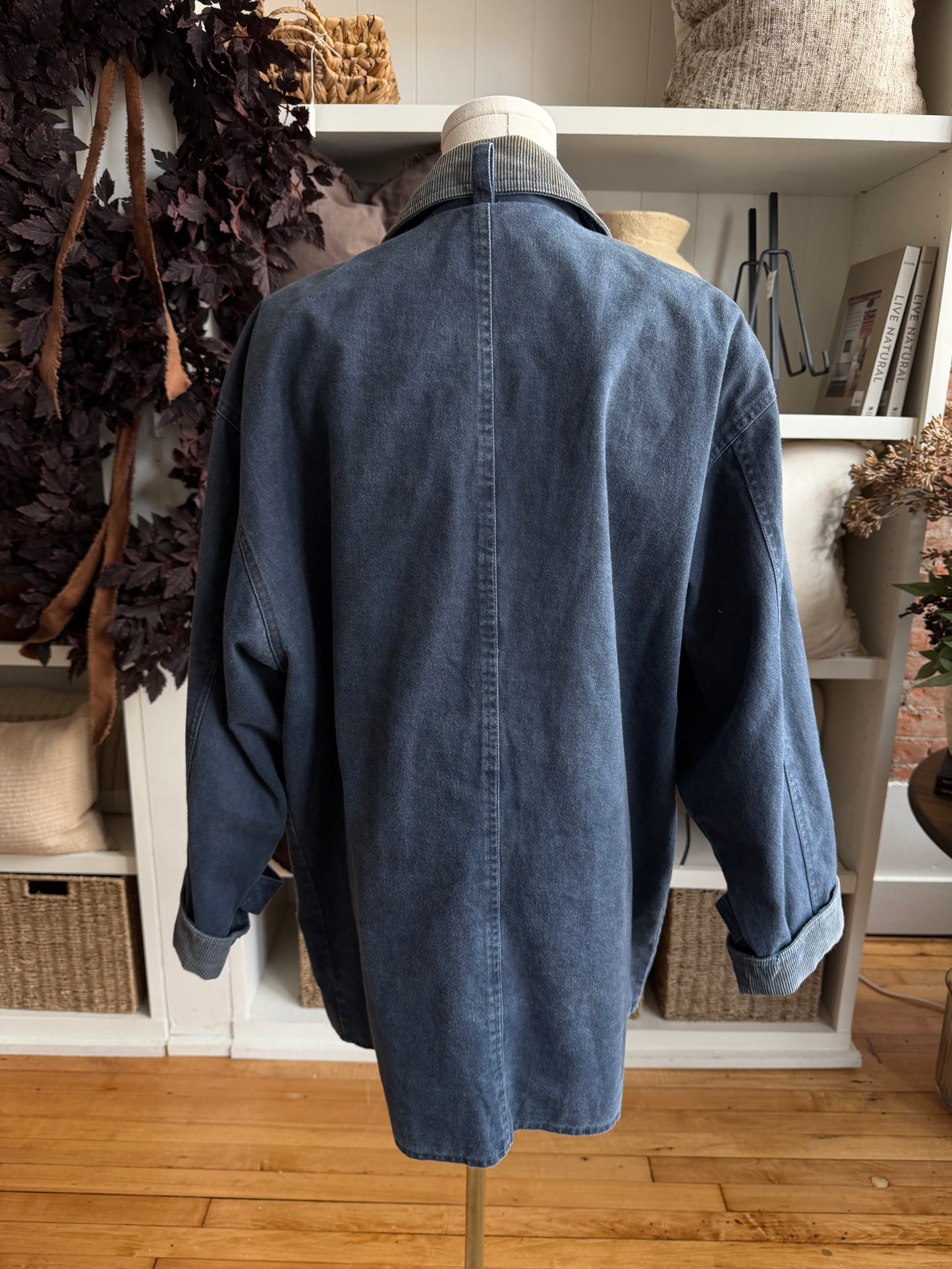 90s Brandon Thomas blue fleece lined barn coat. Fits XS-M