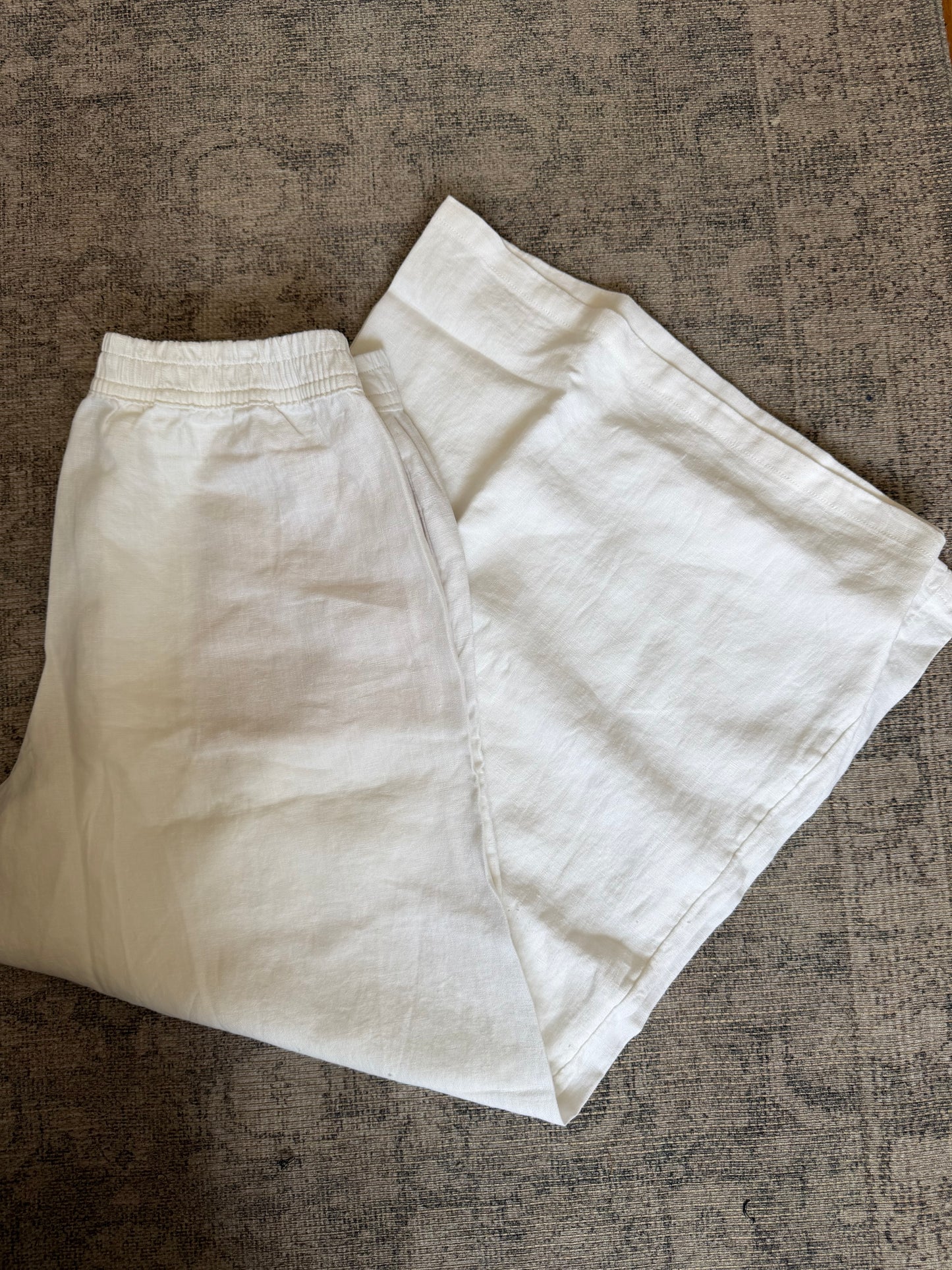 Lands End High Rise Palazzo Pant in white linen. Size M Tall. NWT