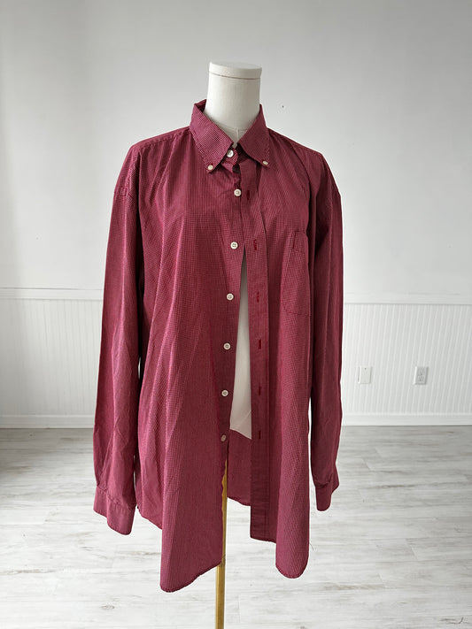 90s Austin Reed red check poplin. Made in Hong Kong