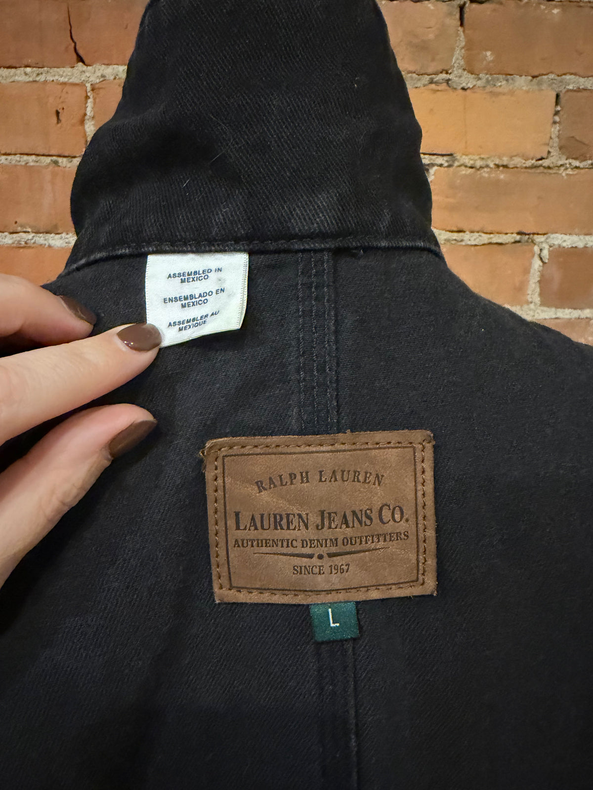 90s Lauren Jens Co black denim chore coat. Fits S-L