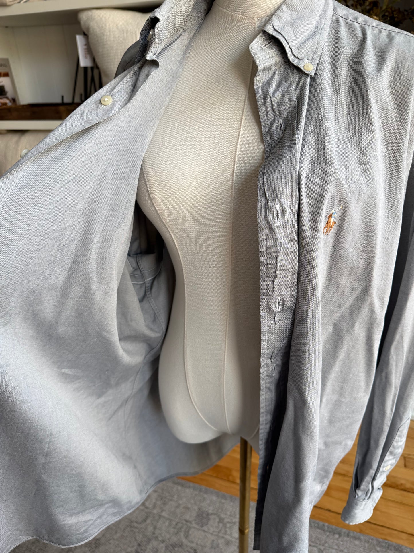 90s Ralph Lauren Yarmouth grey button down. Made in Hong Kong