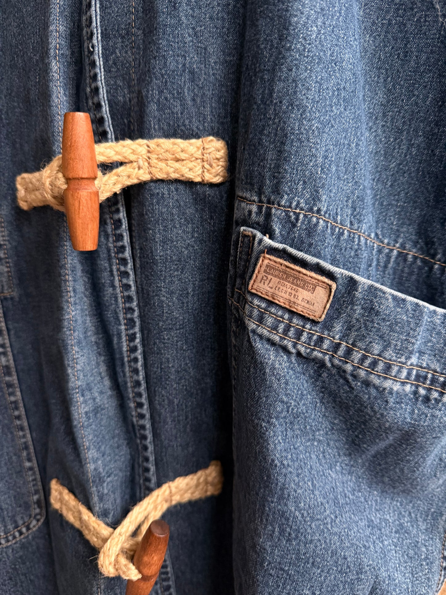 90s Lauren Jeans Co denim toggle coat. NWT. Made in Hong Kong