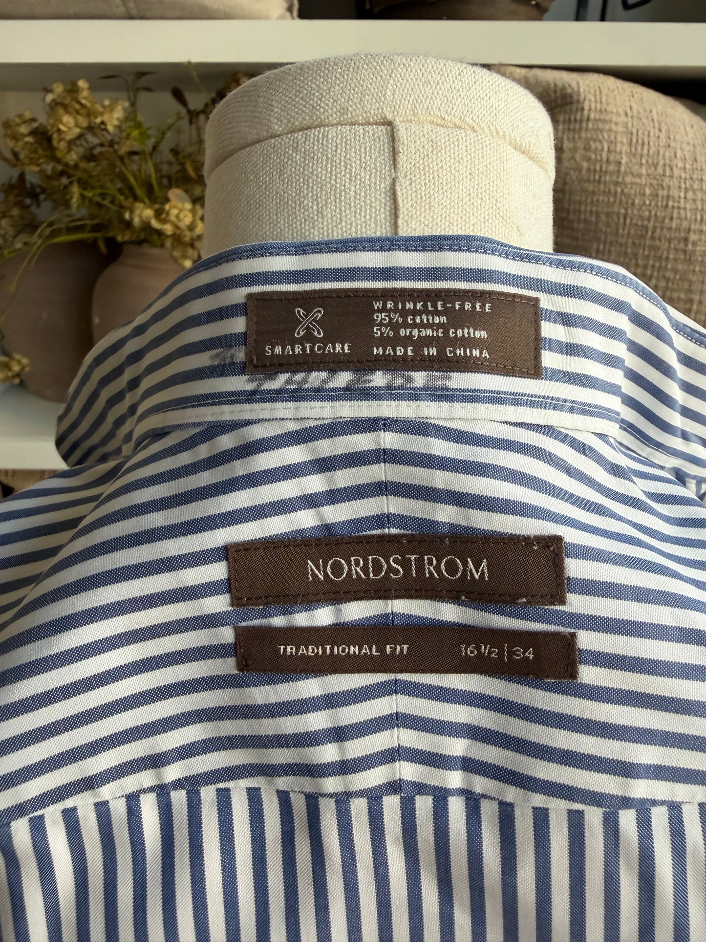 90s Nordstrom blue and white striped poplin button down