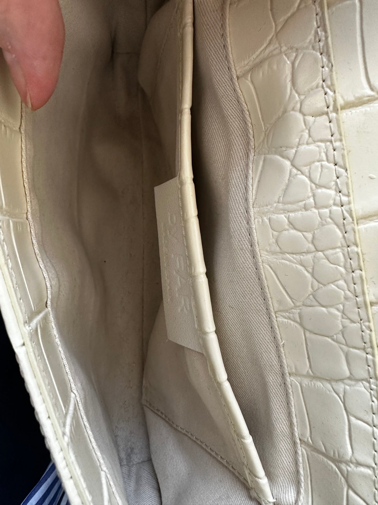 BY FAR cream croc embossed leather bag